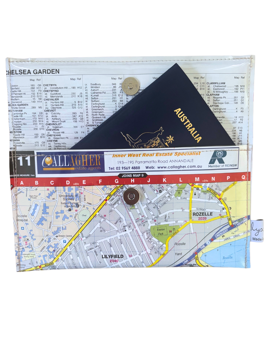 Recycled Street Map Wallet - Lyssy May Handmade Wallet recycled map of Lilyfield, Rozelle, Annandale and Leichhardt
