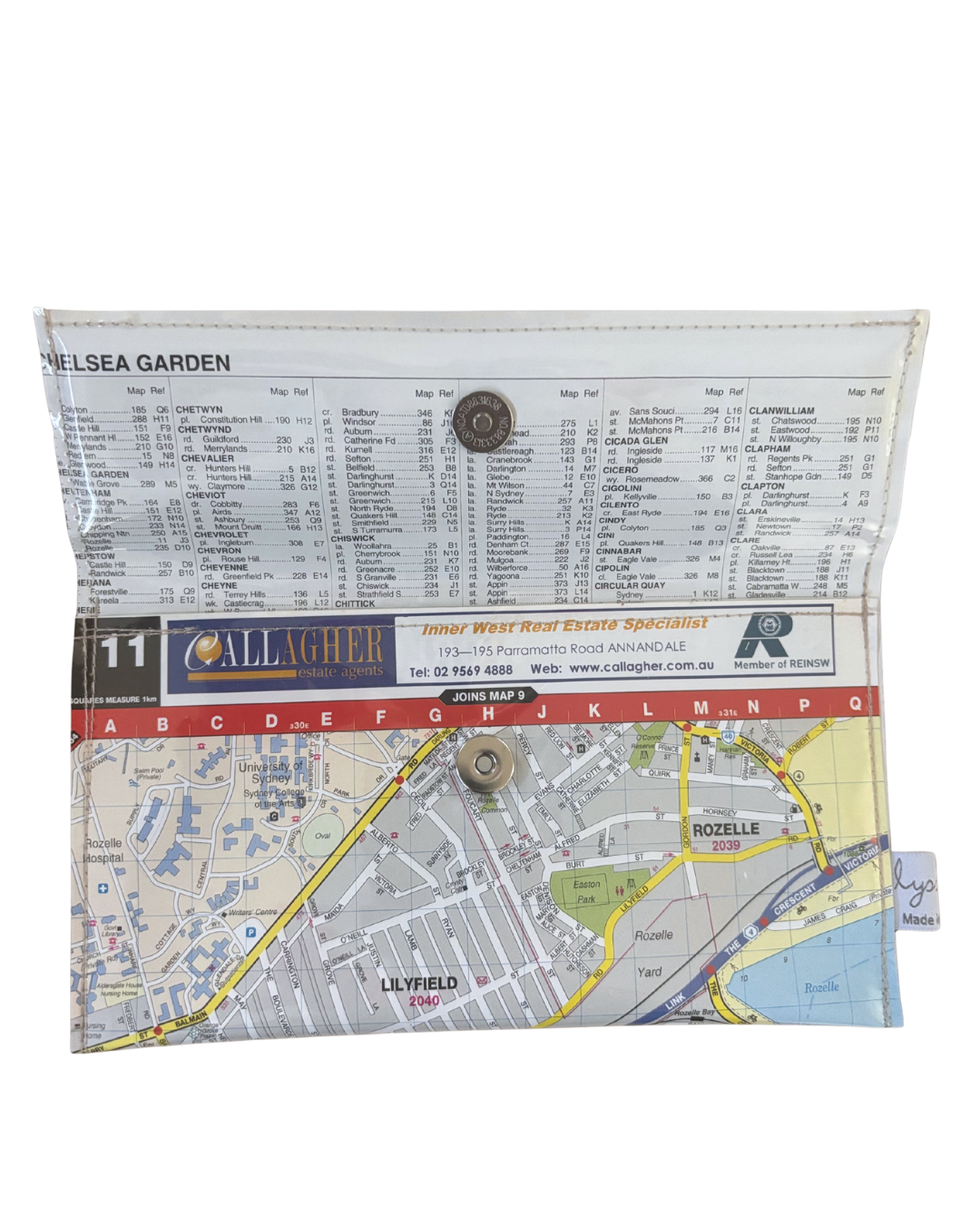 Recycled Street Map Wallet - Lyssy May Handmade Wallet recycled map of Lilyfield, Rozelle, Annandale and Leichhardt