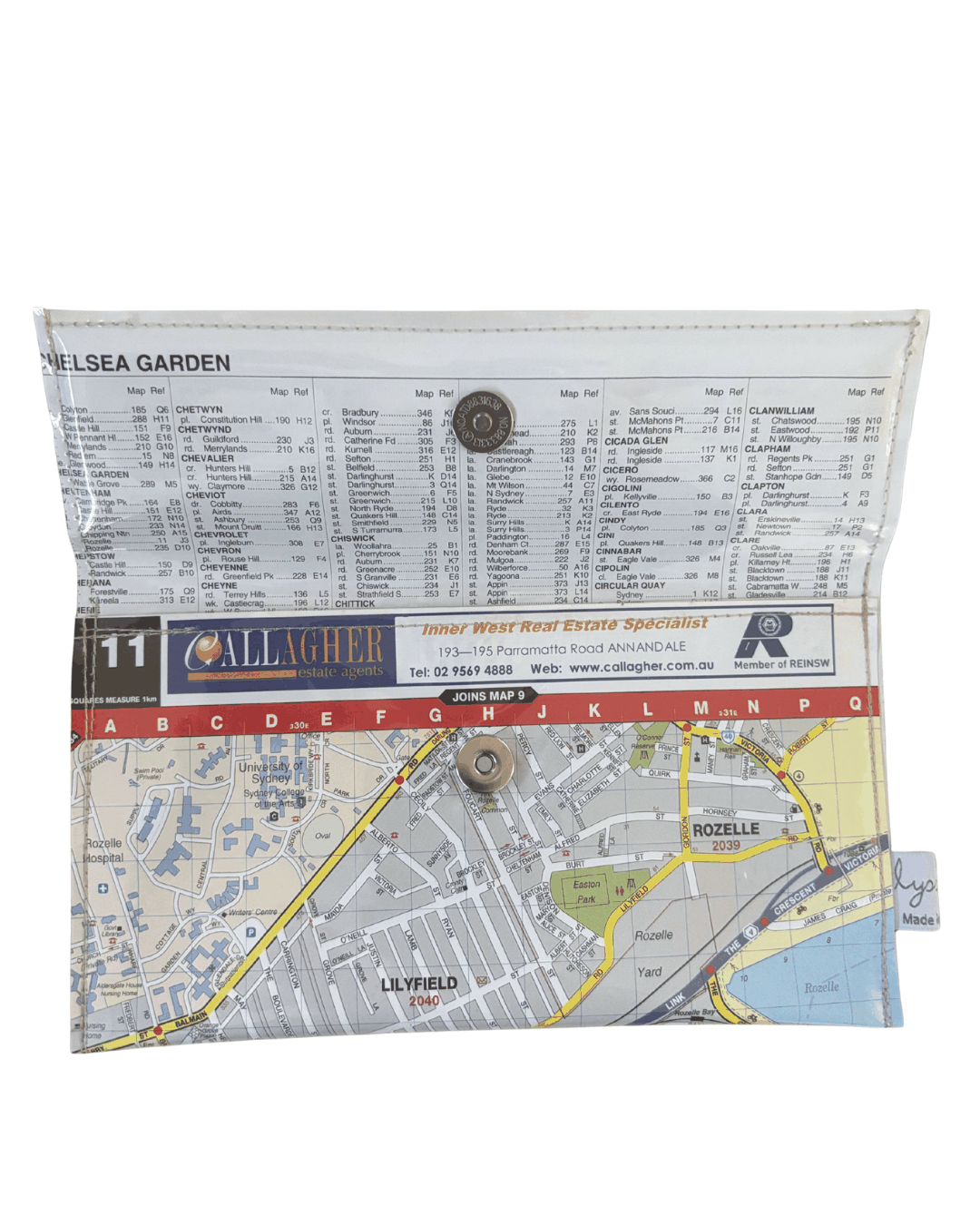 Recycled Street Map Wallet - Lyssy May Handmade Wallet recycled map of Lilyfield, Rozelle, Annandale and Leichhardt