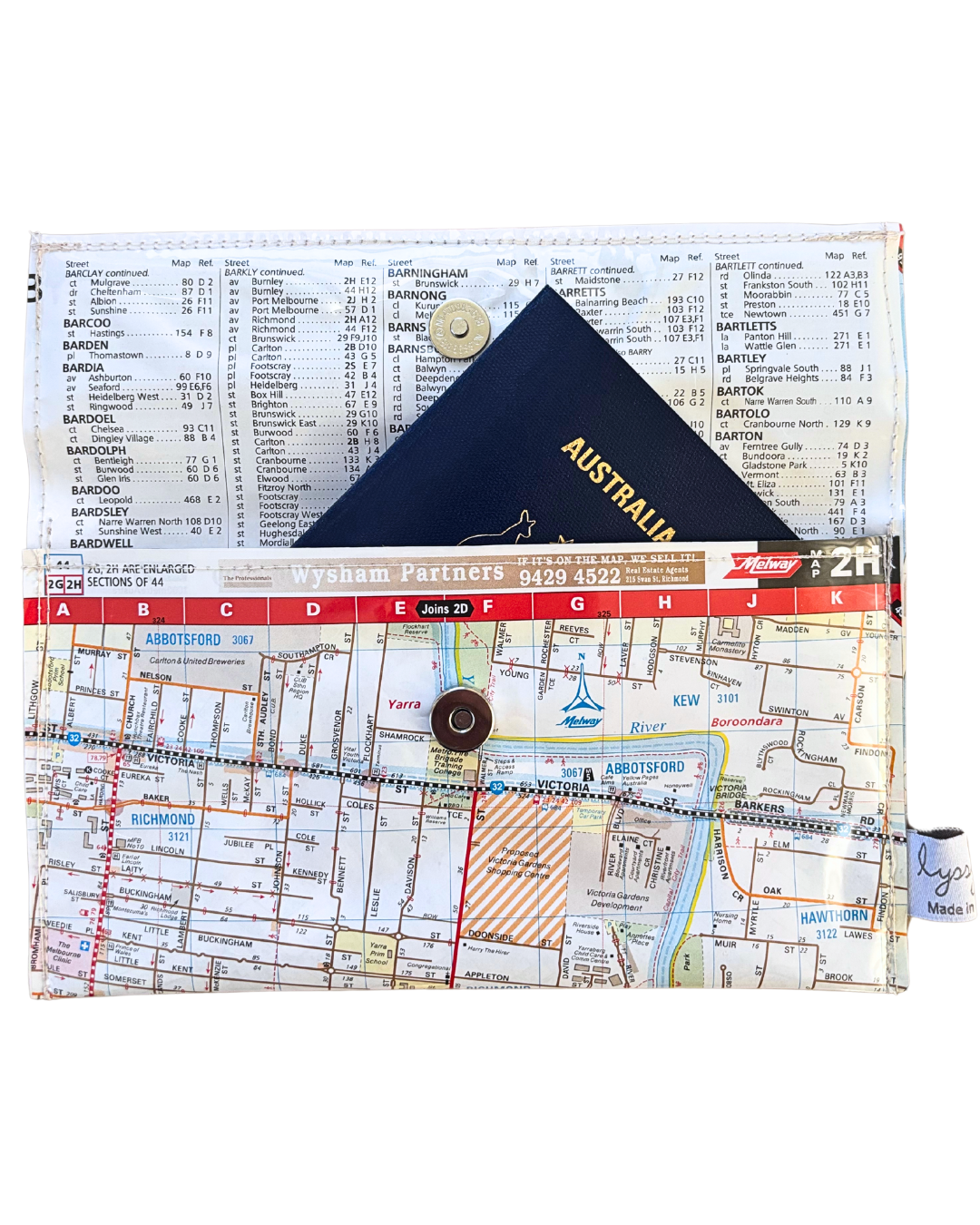 Recycled Street Map Wallet - Lyssy May Handmade Wallet recycled map of Richmond, Abbotsford, Hawthorn