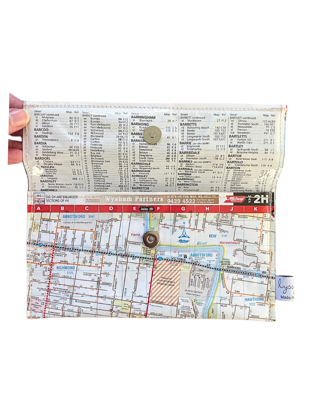 Recycled Street Map Wallet - Lyssy May Handmade Wallet recycled map of Richmond, Abbotsford, Hawthorn