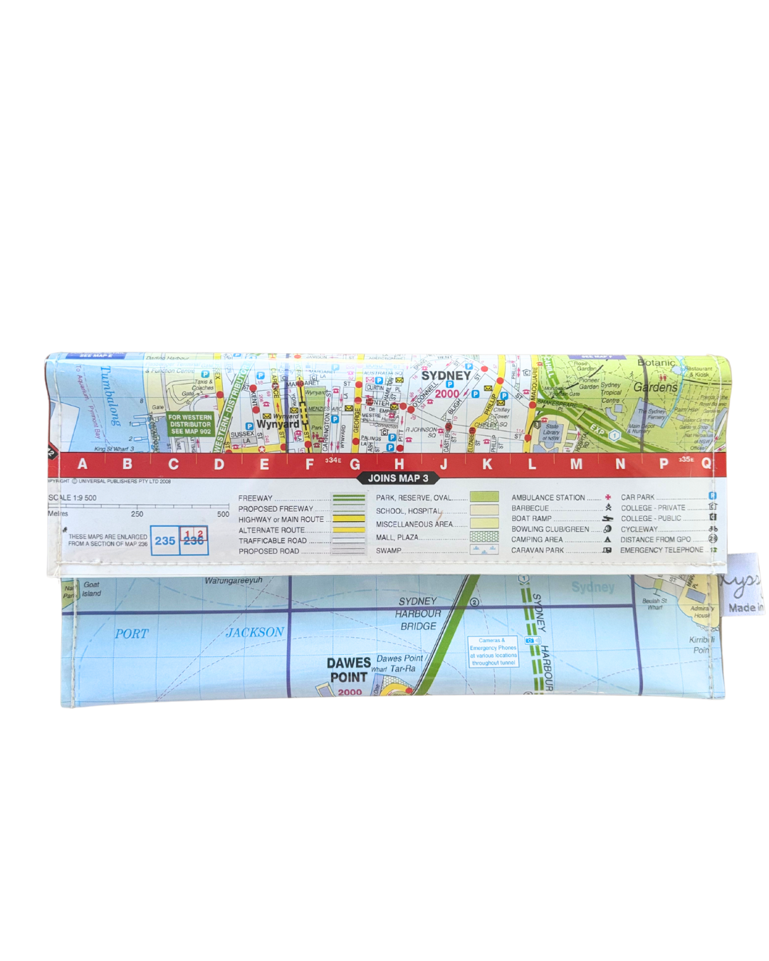 Recycled Street Map Wallet - Lyssy May Handmade Wallet recycled map of Sydney Harbour Bridge and Surrounds