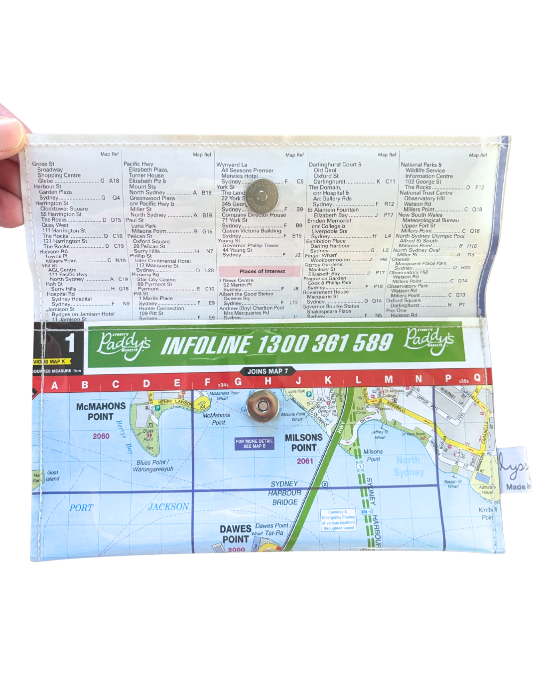 Recycled Street Map Wallet - Lyssy May Handmade Wallet recycled map of Sydney Harbour Bridge and Surrounds