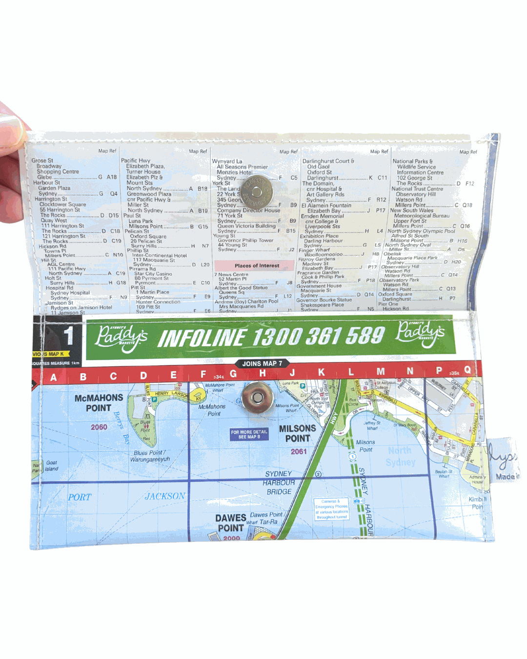 Recycled Street Map Wallet - Lyssy May Handmade Wallet recycled map of Sydney Harbour Bridge and Surrounds