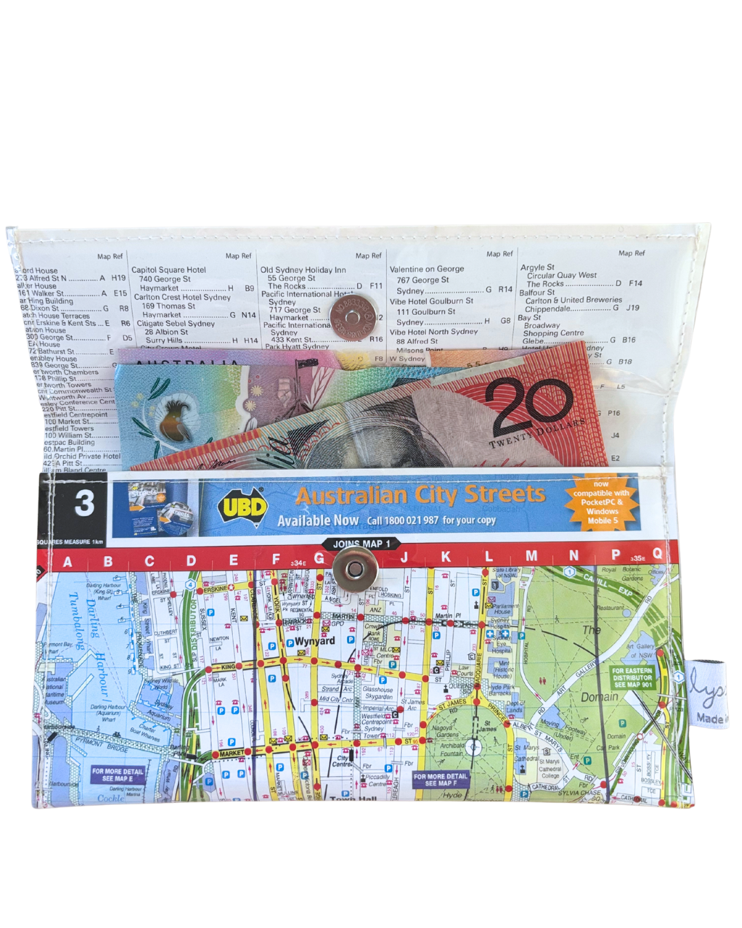 Recycled Street Map Wallet - Lyssy May Handmade Wallet recycled map of Sydney Harbour Bridge and Surrounds