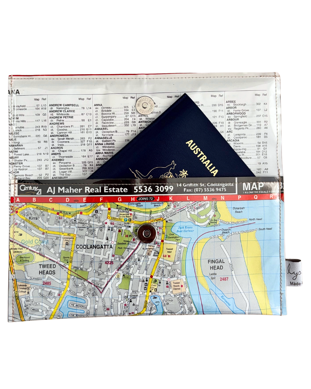 Recycled Street Map Wallet - Gold Coast Tweed Heads, Coolangatta, Banora Point