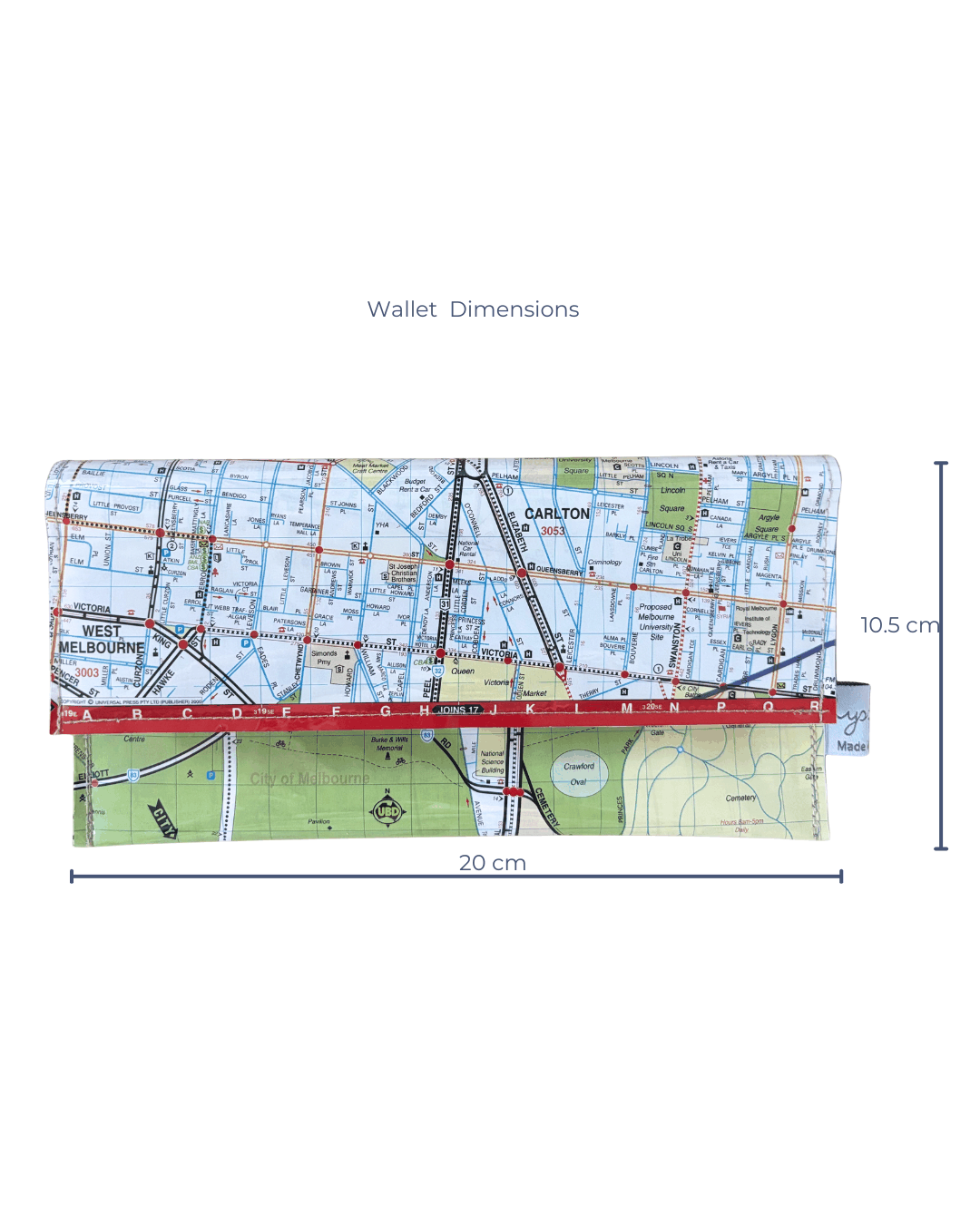 Recycled Street Map Wallet - Carlton, Parkville, Uni of Melb, North Melbourne