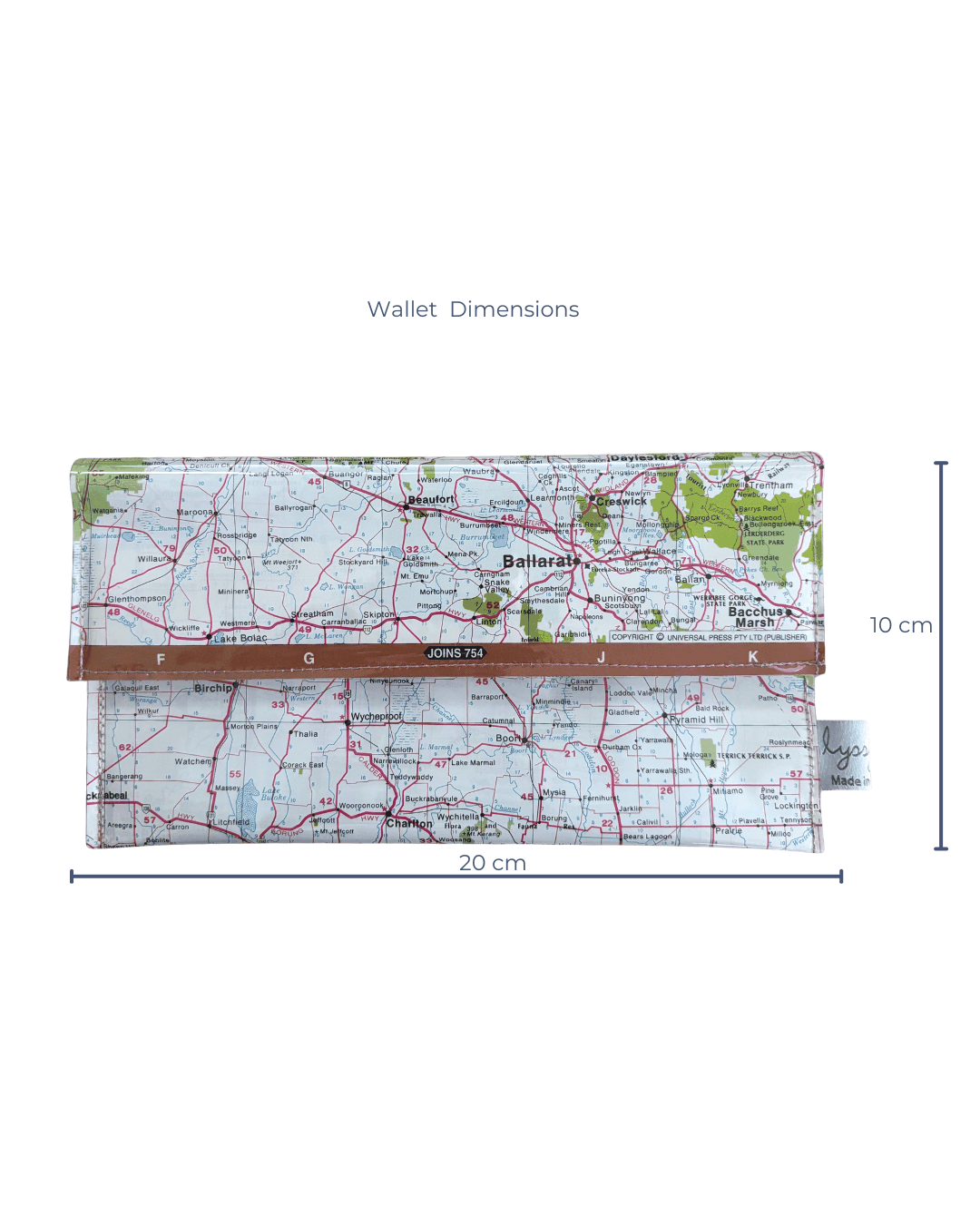 Recycled Map Wallet - Regional Victoria including Ballarat, Bendigo, Stawell