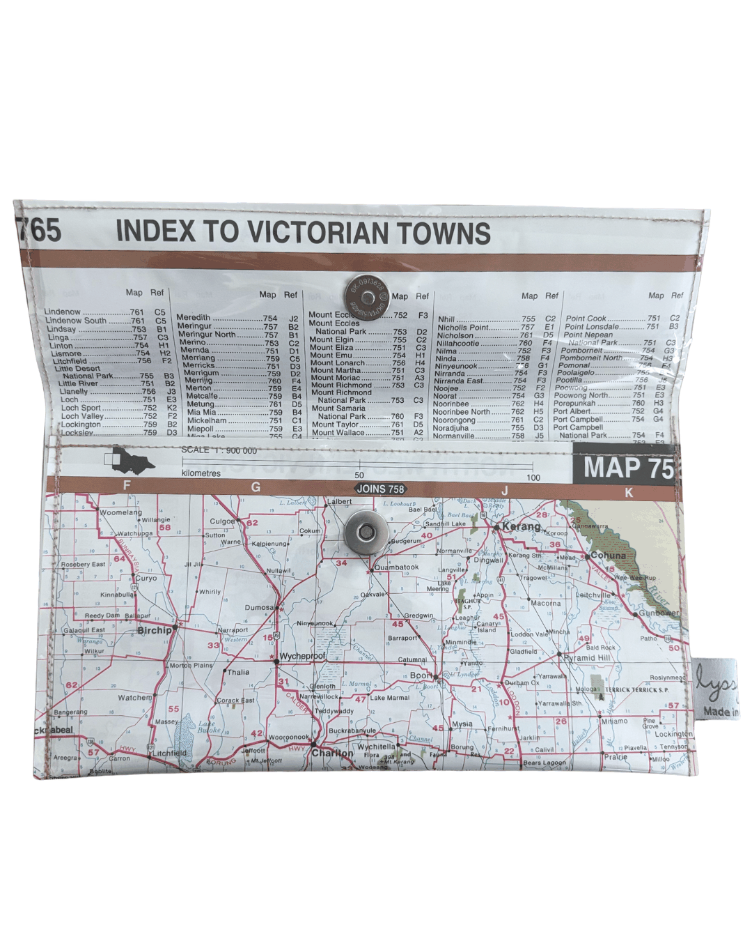 Recycled Map Wallet - Regional Victoria including Ballarat, Bendigo, Stawell