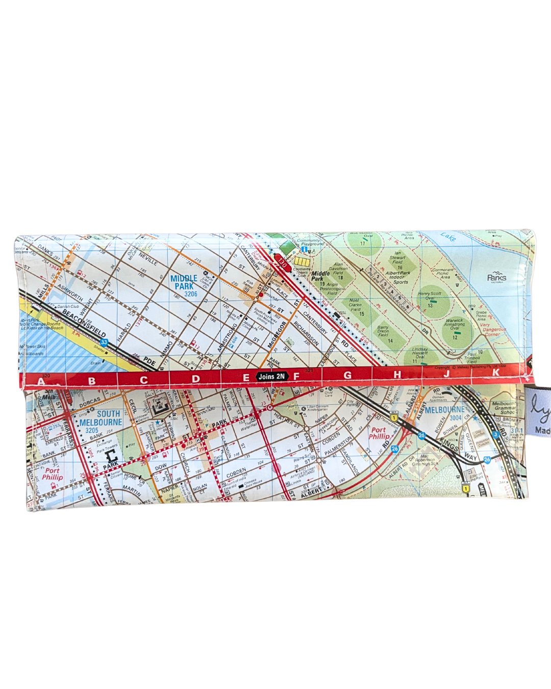 Recycled Street Map Wallet - Lyssy May Handmade Wallet recycled map of Albert Park, Middle Park, South Melbourne