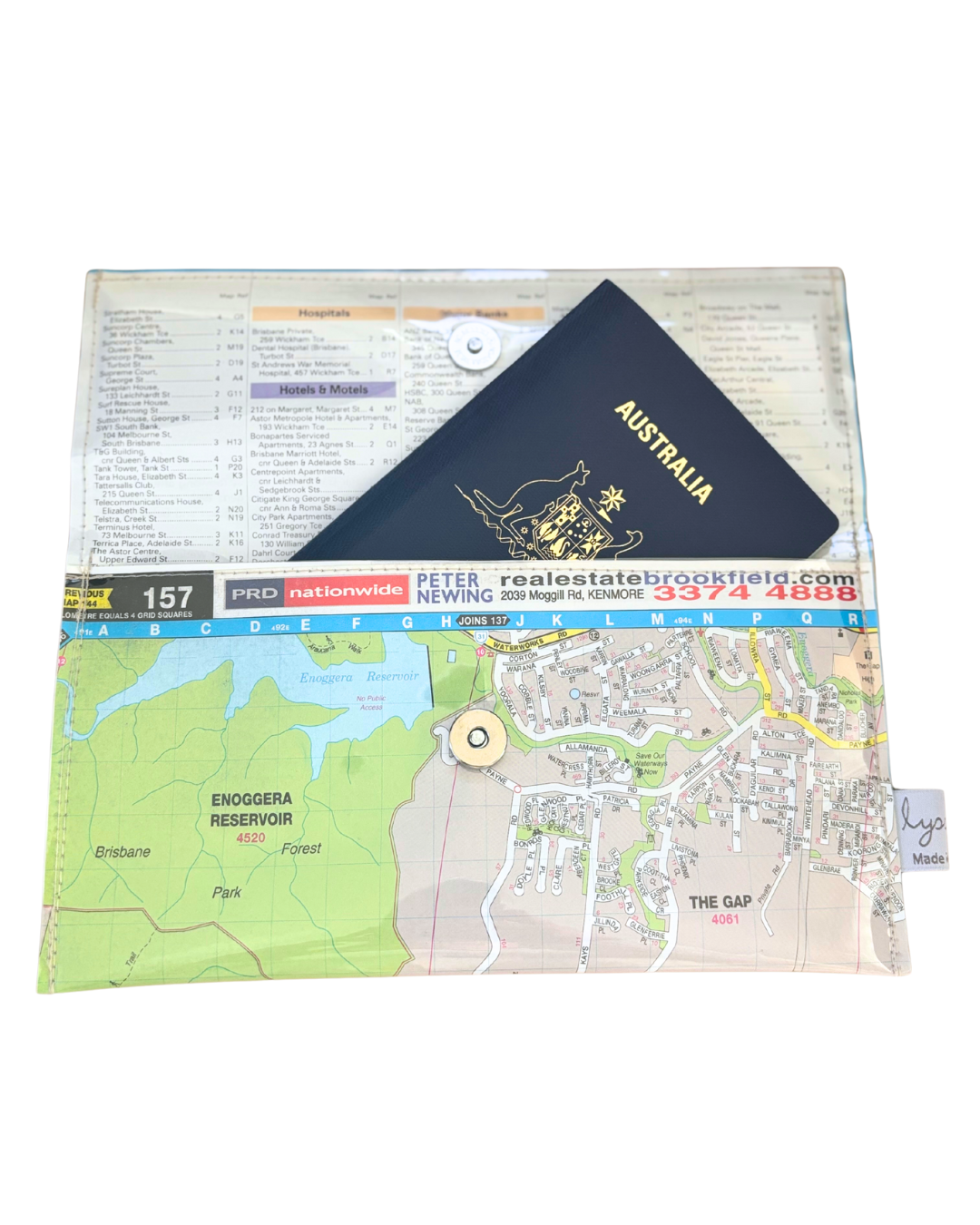 Recycled Street Map Wallet - Mt Coot-tha, Brookfield, Kenmore Hills, The Gap
