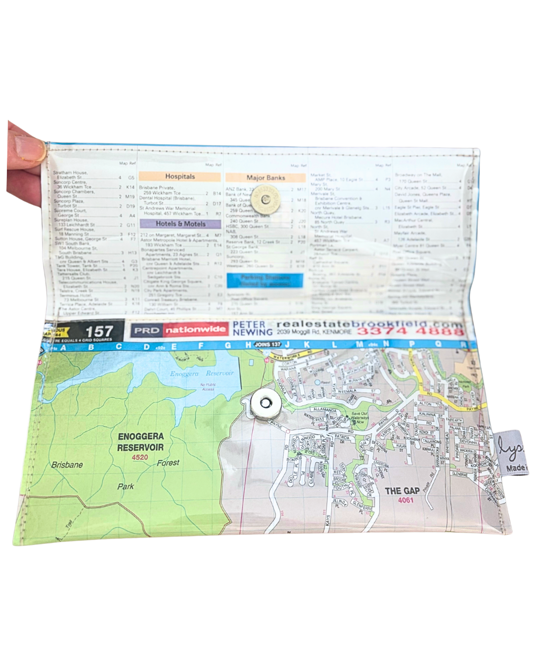 Recycled Street Map Wallet - Mt Coot-tha, Brookfield, Kenmore Hills, The Gap
