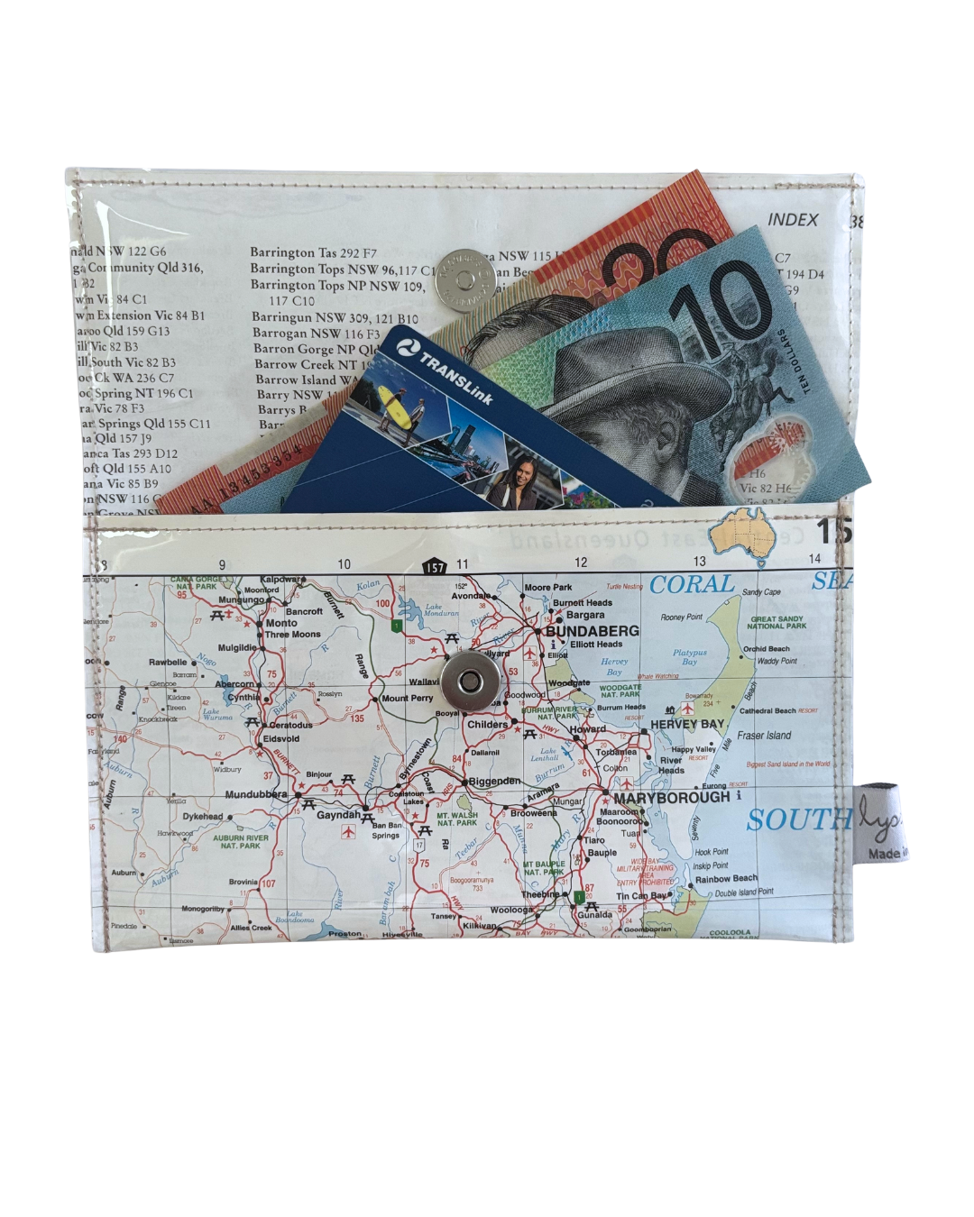 Recycled Map Wallet - Byron to Bundaberg