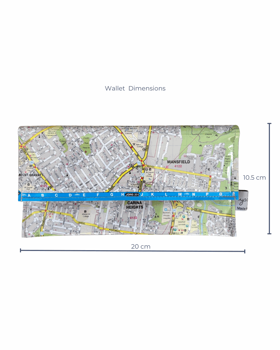 Recycled Street Map Wallet - Carina Heights, Camp Hill, Holland Park, Mount Gravatt East, Mansfield,