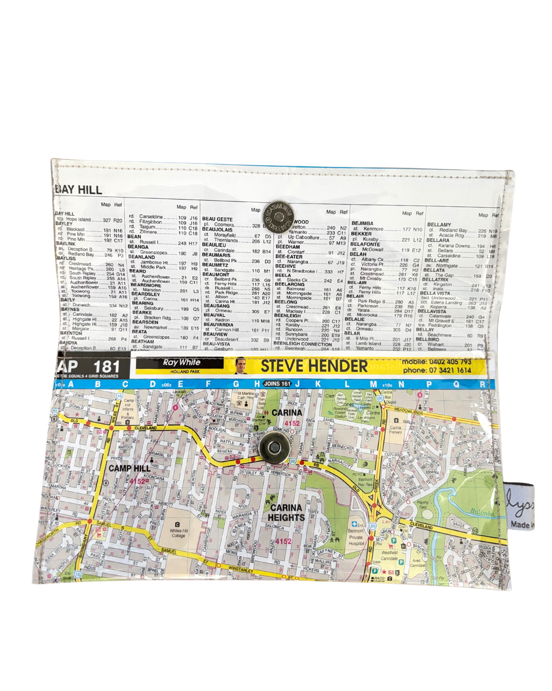 Recycled Street Map Wallet - Carina Heights, Camp Hill, Holland Park, Mount Gravatt East, Mansfield,