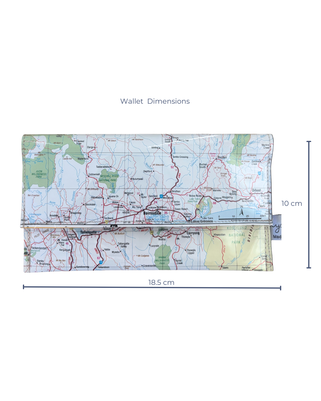 Recycled Map Wallet - VIC - Bairnsdale, Myrtleford, Wodonga, Albury