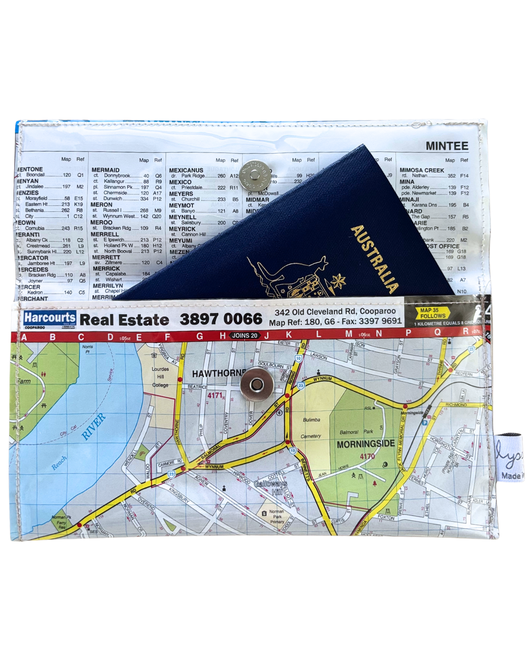 Recycled Street Map Wallet - Coorparoo, Camp Hill , Morningside, Hawthorne
