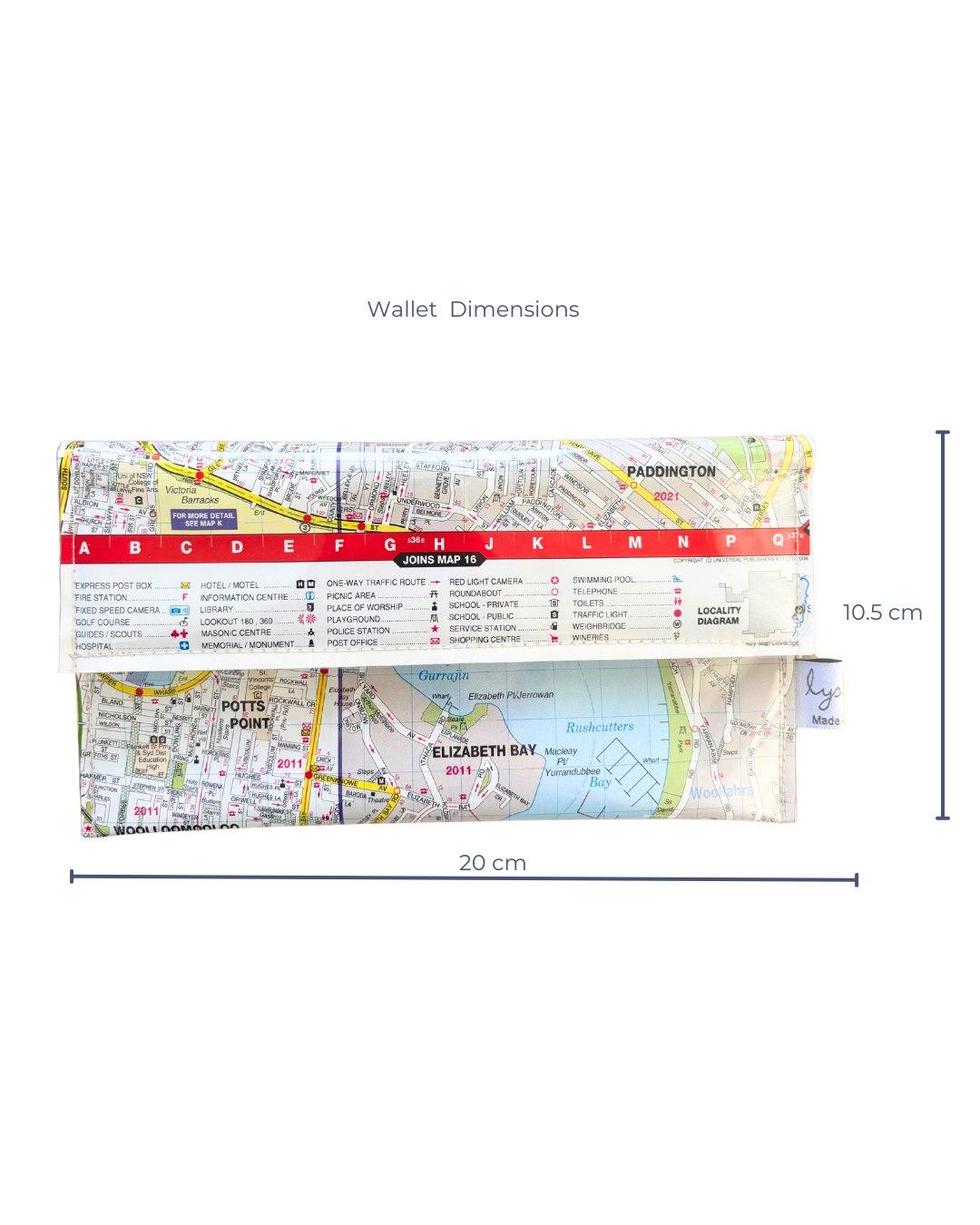 Recycled Street Map Wallet - Lyssy May Handmade Wallet recycled map of Elizabeth Bay, Kings Cross,Point, Paddington