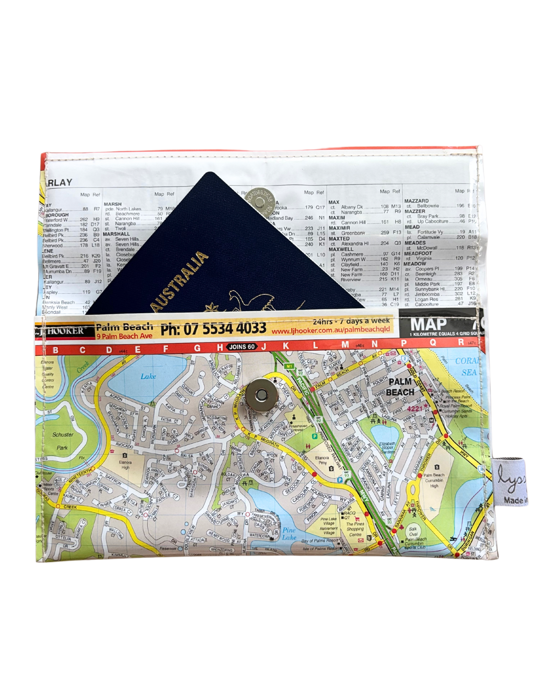 Recycled Street Map Wallet - Gold Coast Palm Beach, Currumbin, Cobaki Lakes