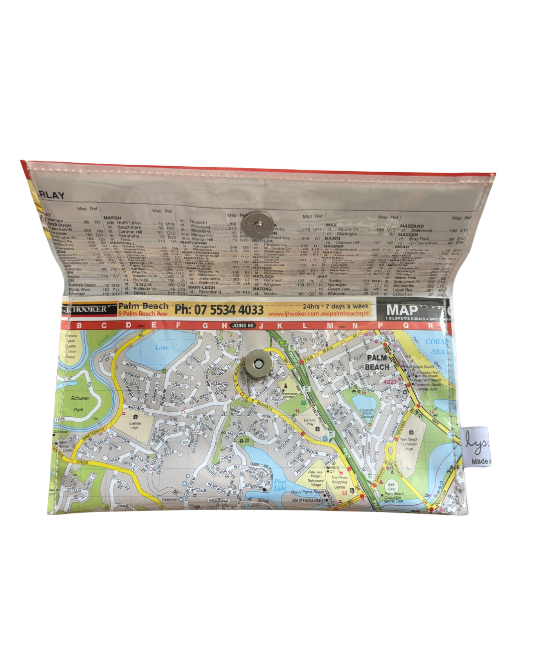 Recycled Street Map Wallet - Gold Coast Palm Beach, Currumbin, Cobaki Lakes