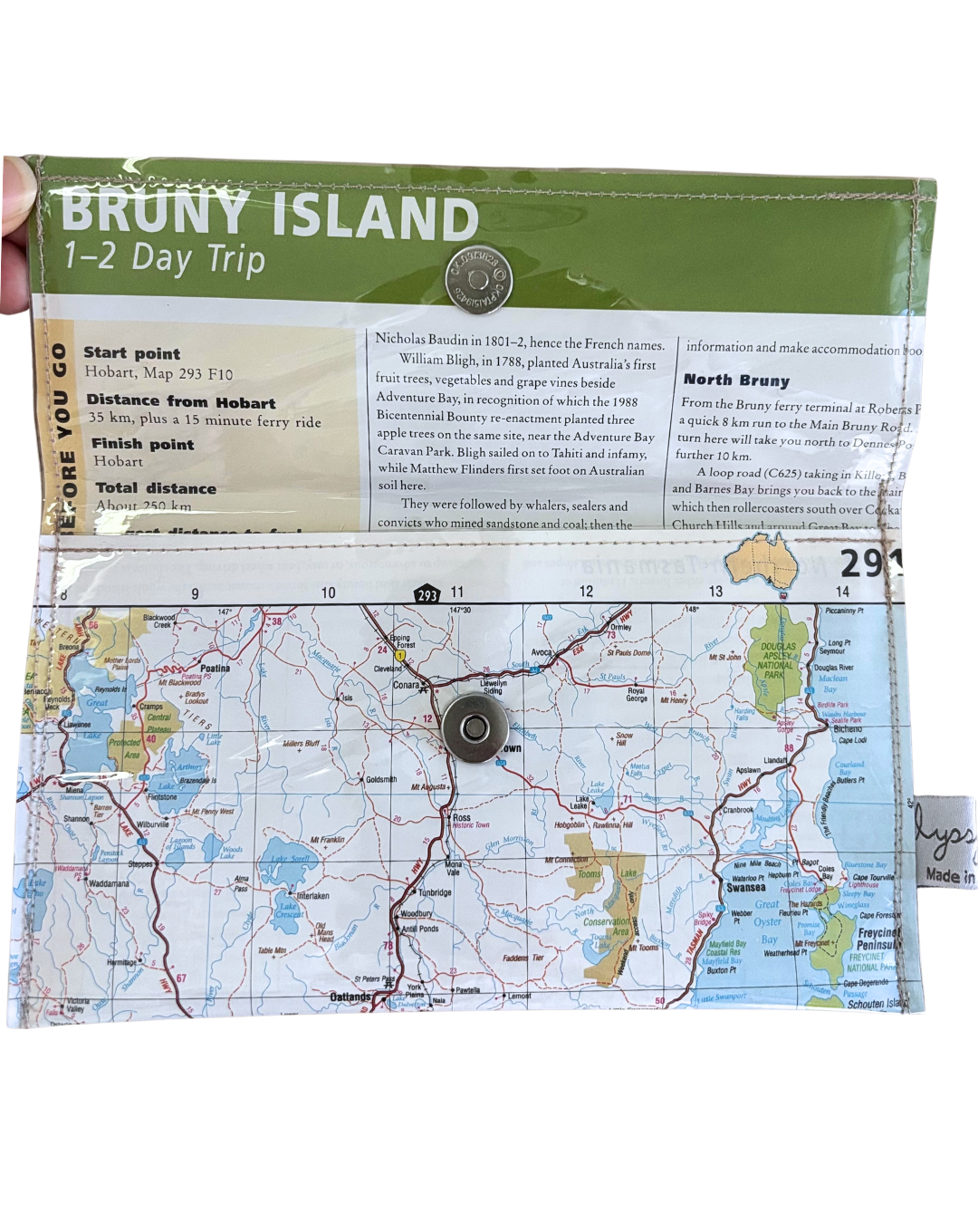 Recycled Map Wallet - Tasmania East Coast - Hobart, Swansea, Bruny Island