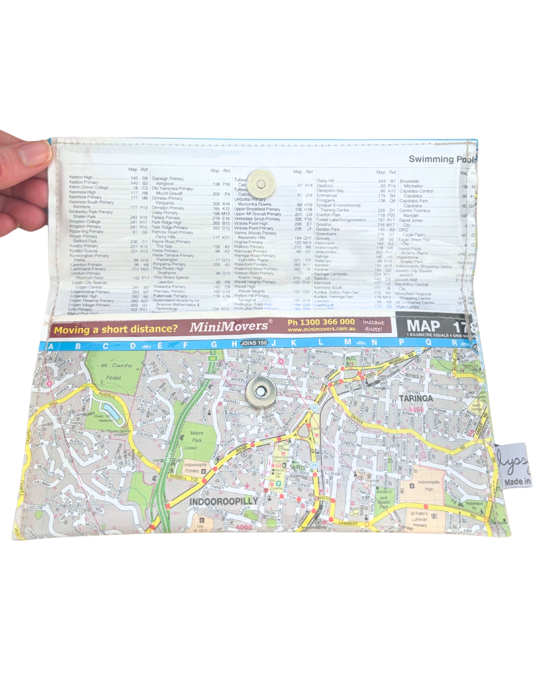Map wallet with a map design on a white background