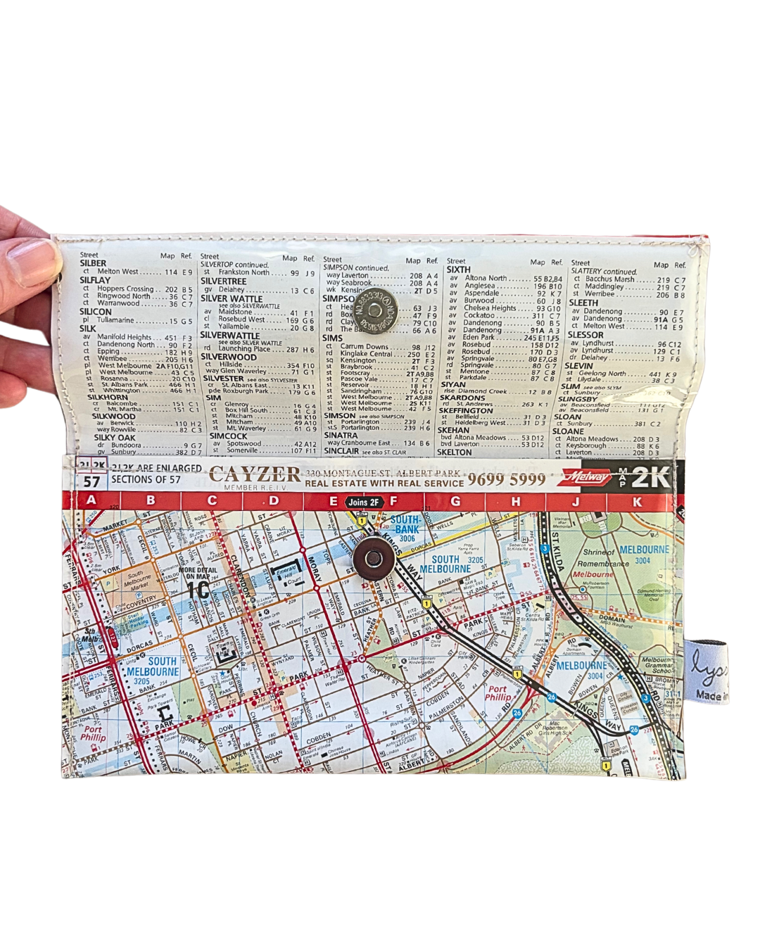 Recycled Street Map Wallet - Lyssy May Handmade Wallet recycled map of Albert Park, Middle Park, South Melbourne