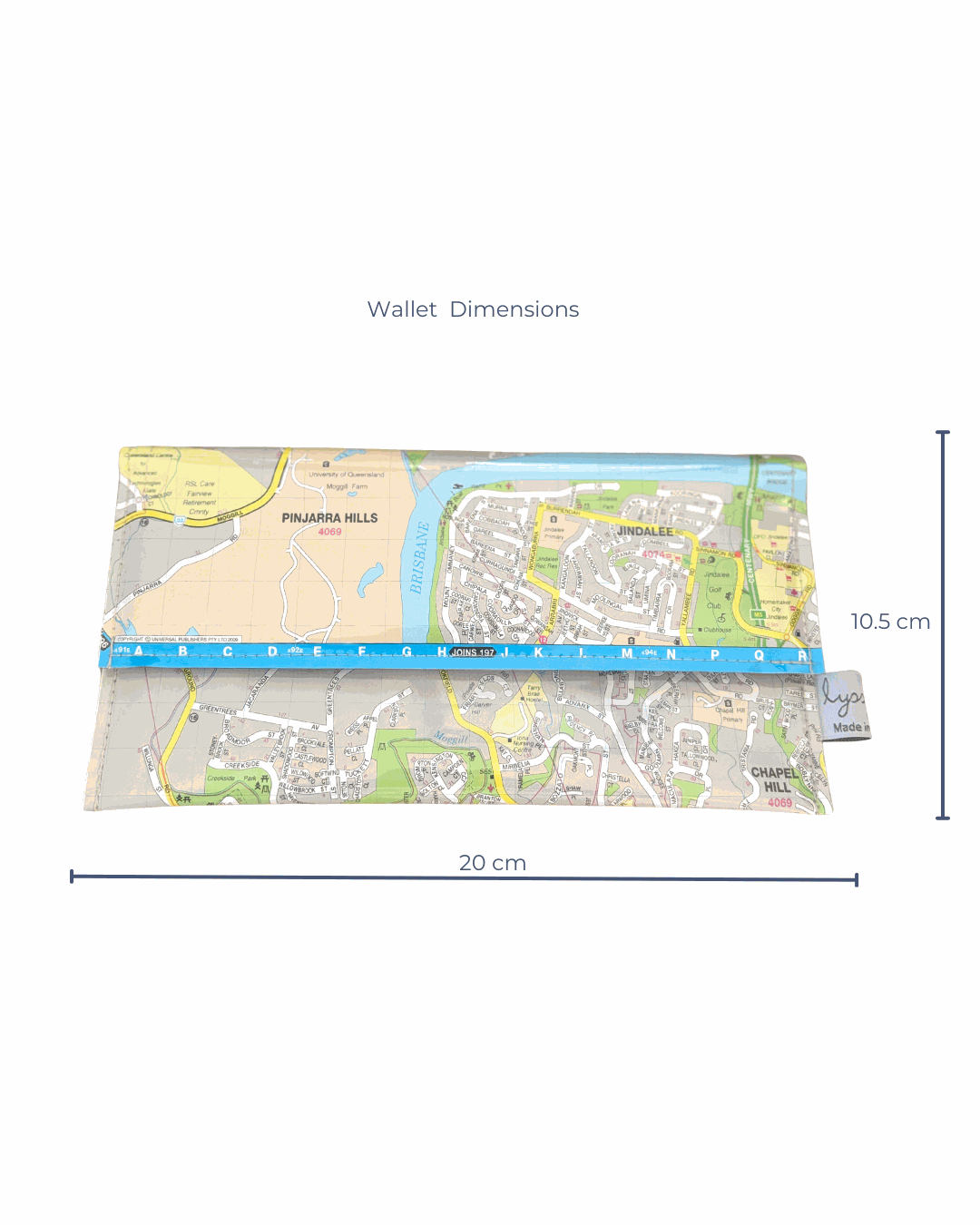 Recycled Street Map Wallet - Kenmore, Kenmore Hills, Jindalee, Pinjarra Hills, Brookfield