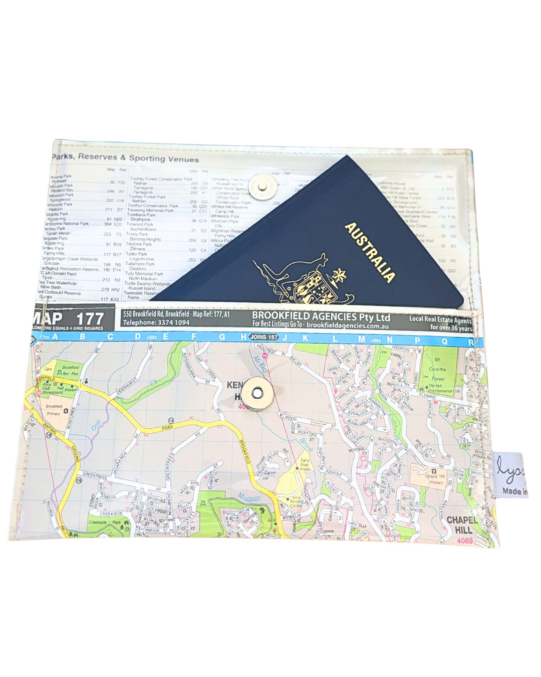 Map of Brisbane suburbs made into a wallet