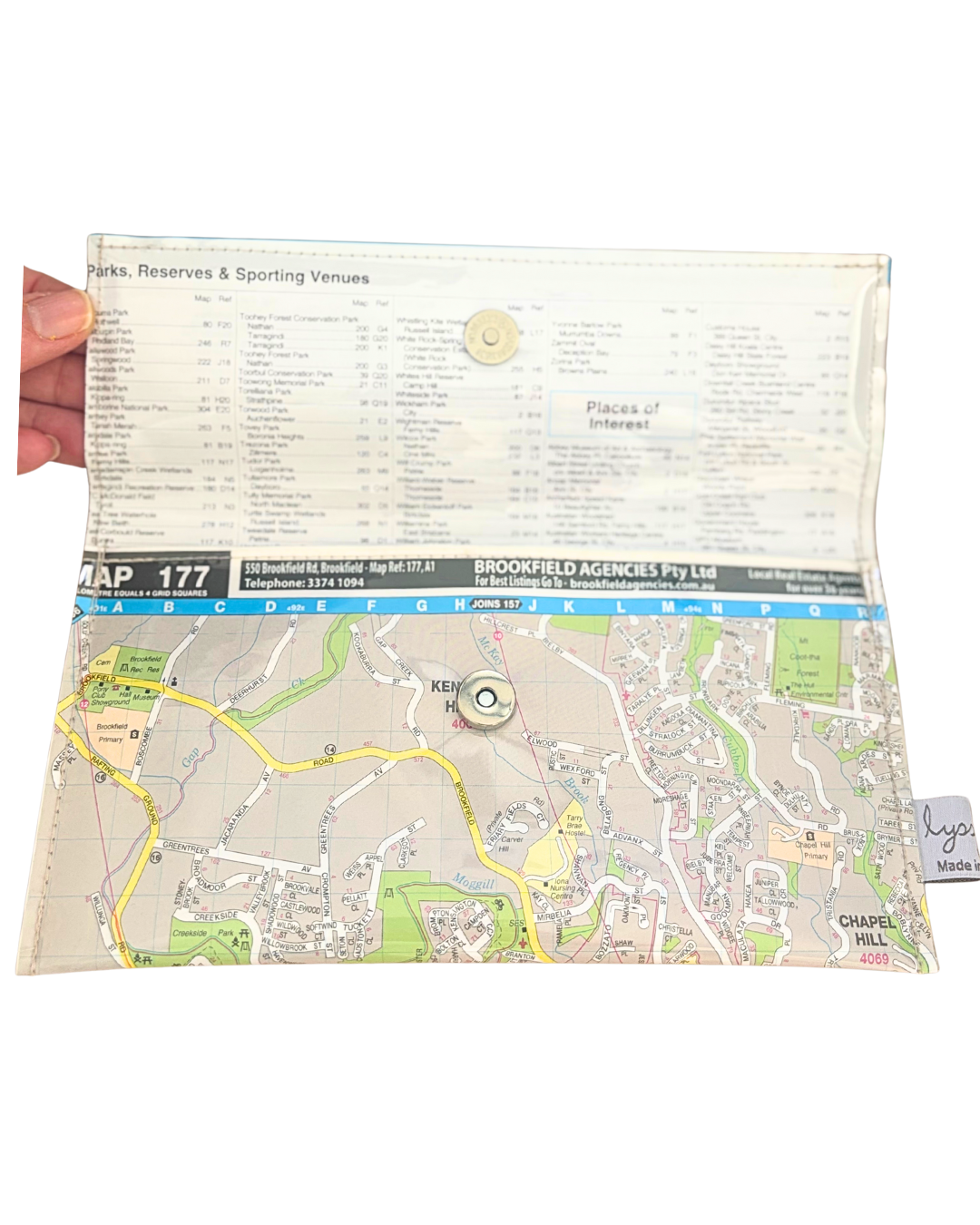 Recycled Street Map Wallet - Kenmore, Kenmore Hills, Jindalee, Pinjarra Hills, Brookfield