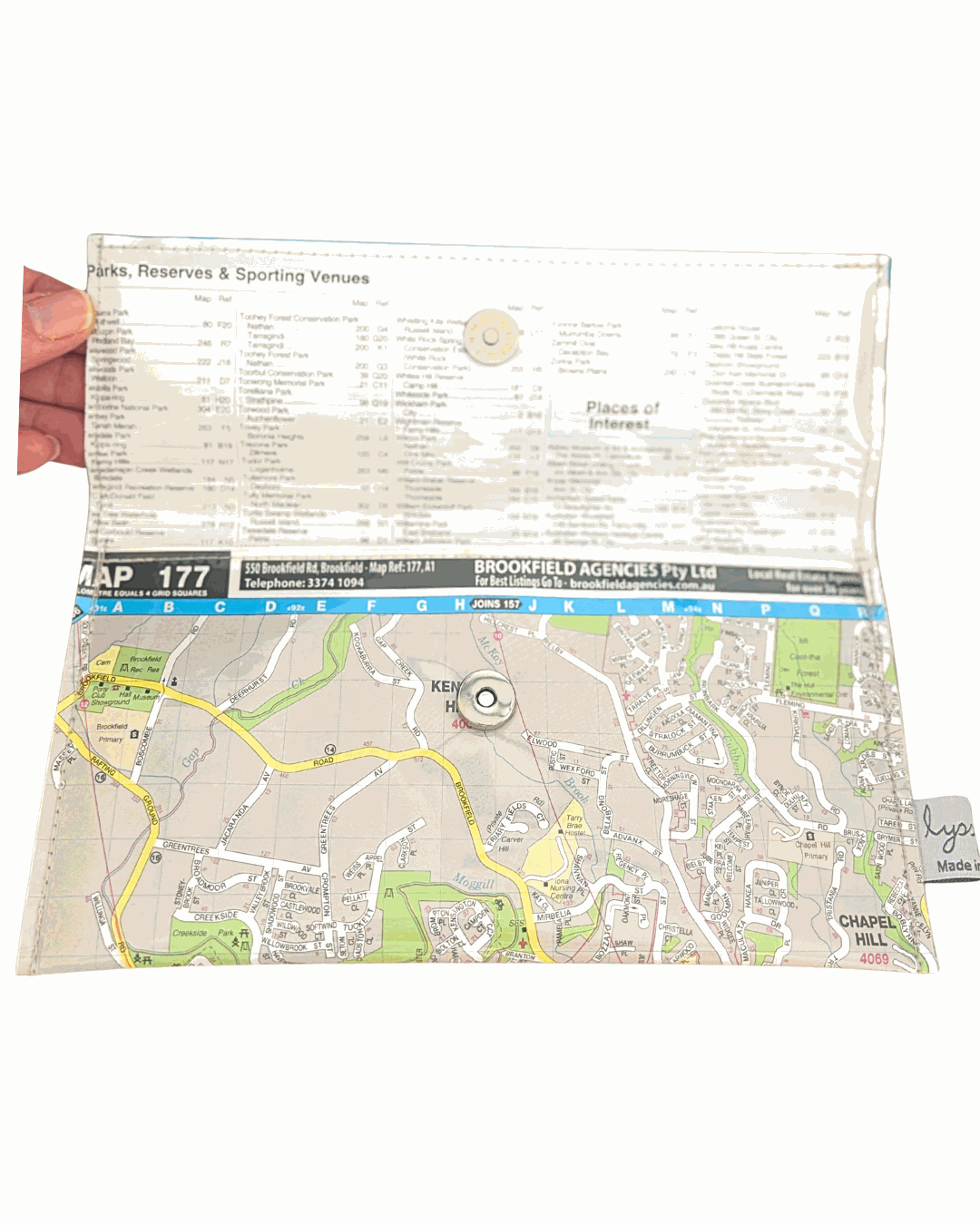 Recycled Street Map Wallet - Kenmore, Kenmore Hills, Jindalee, Pinjarra Hills, Brookfield