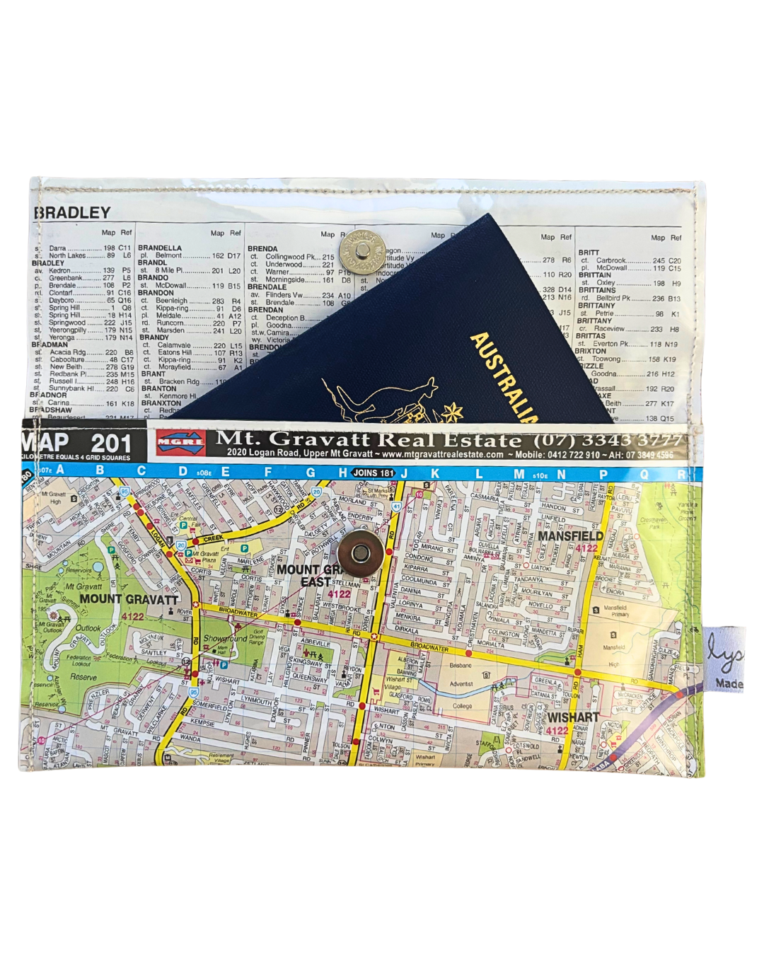 Recycled Street Map Wallet - Mount Gravatt, Mansfield, Eight Mile Plains, Wishart