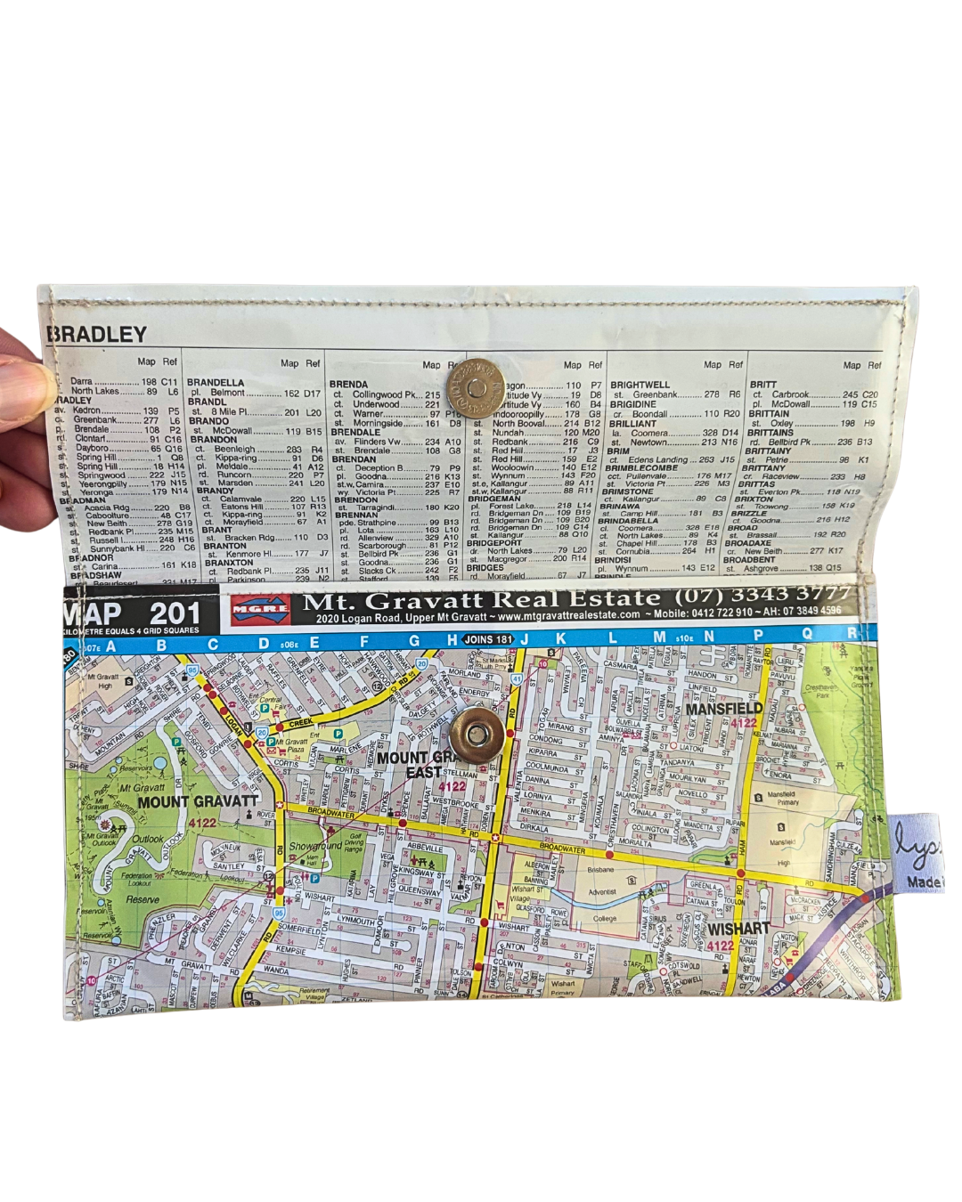 Recycled Street Map Wallet - Mount Gravatt, Mansfield, Eight Mile Plains, Wishart