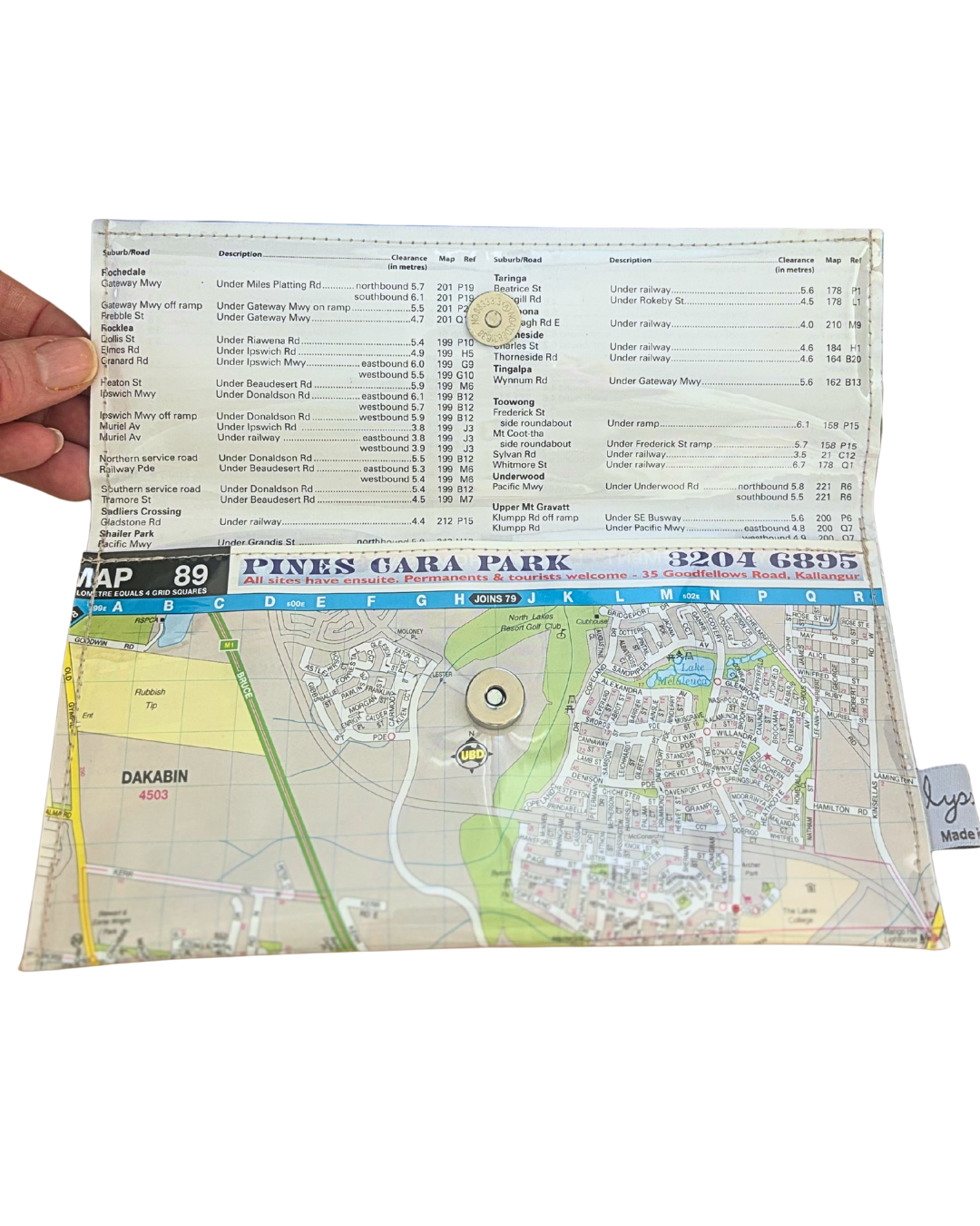 Recycled Street Map Wallet - Murrumba Downs, Griffin, North Lakes, Kallangur, Dakabin