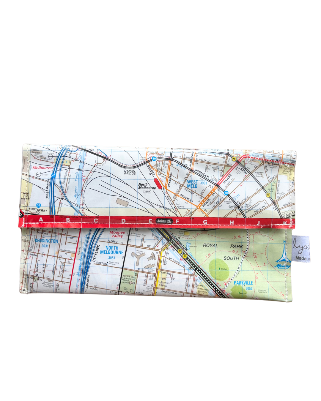 Recycled Street Map Wallet - Lyssy May Handmade Wallet recycled map of Parkville, North Melbourne and West Melbourne