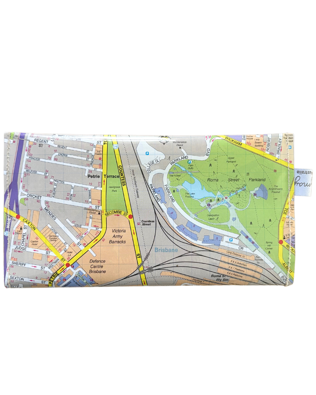 Recycled Street Map Wallet - Roma Street, Brisbane Grammar, Petrie Terrace
