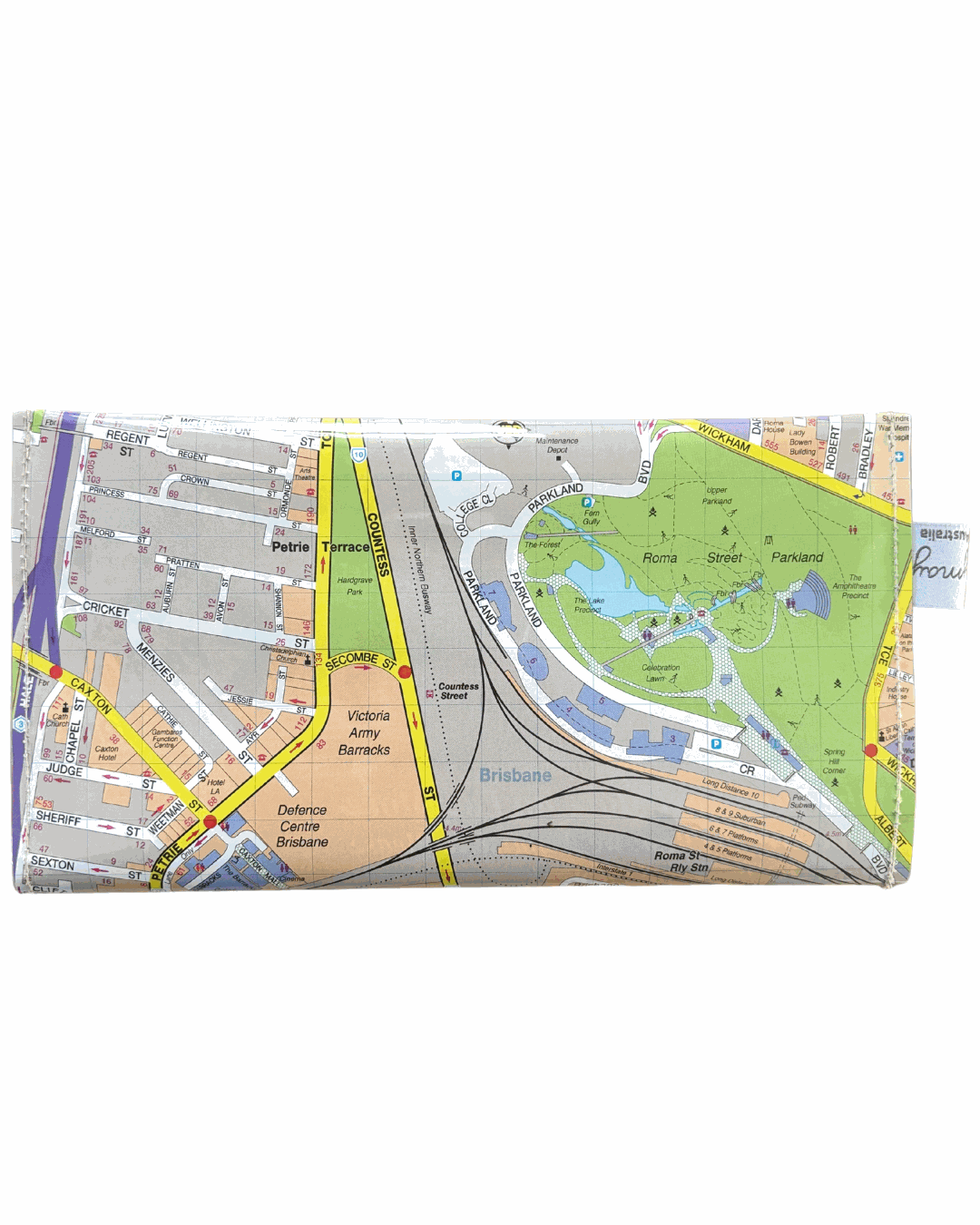 Recycled Street Map Wallet - Roma Street, Brisbane Grammar, Petrie Terrace