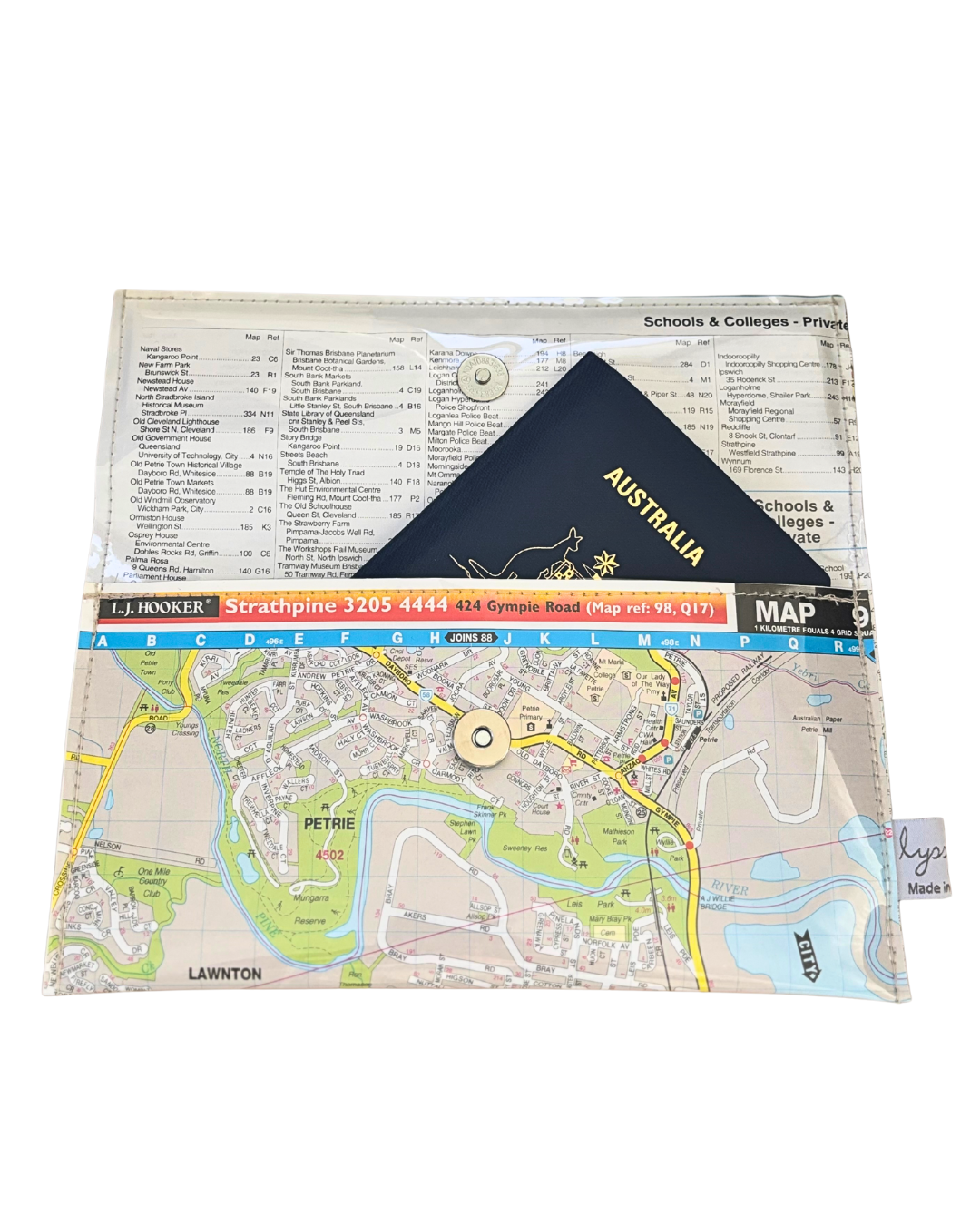 Map pouch with a map of Australia on a white background