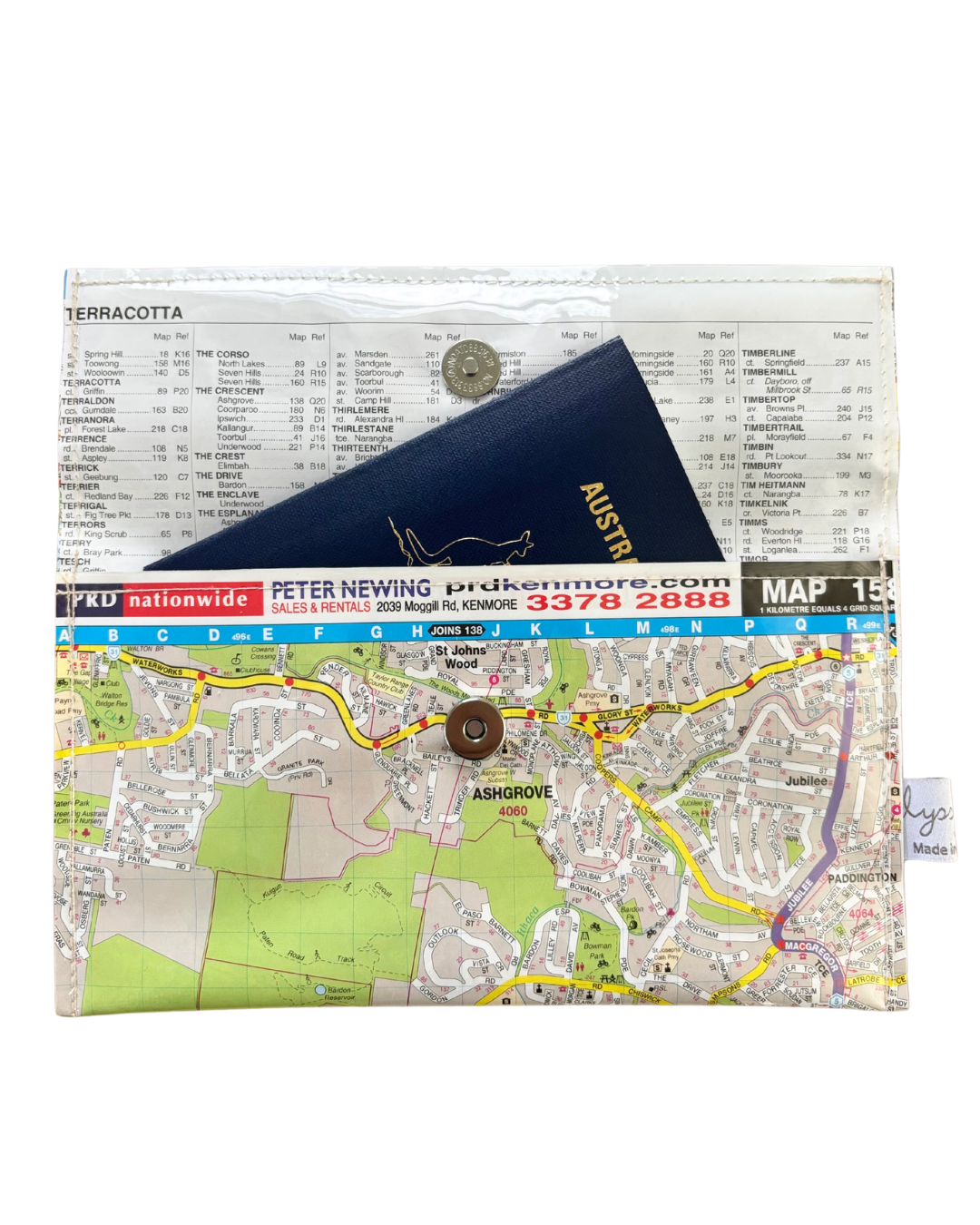 Recycled Street Map Wallet - Taringa, Ashgrove, Mount Coot-tha, Toowong, Bardon
