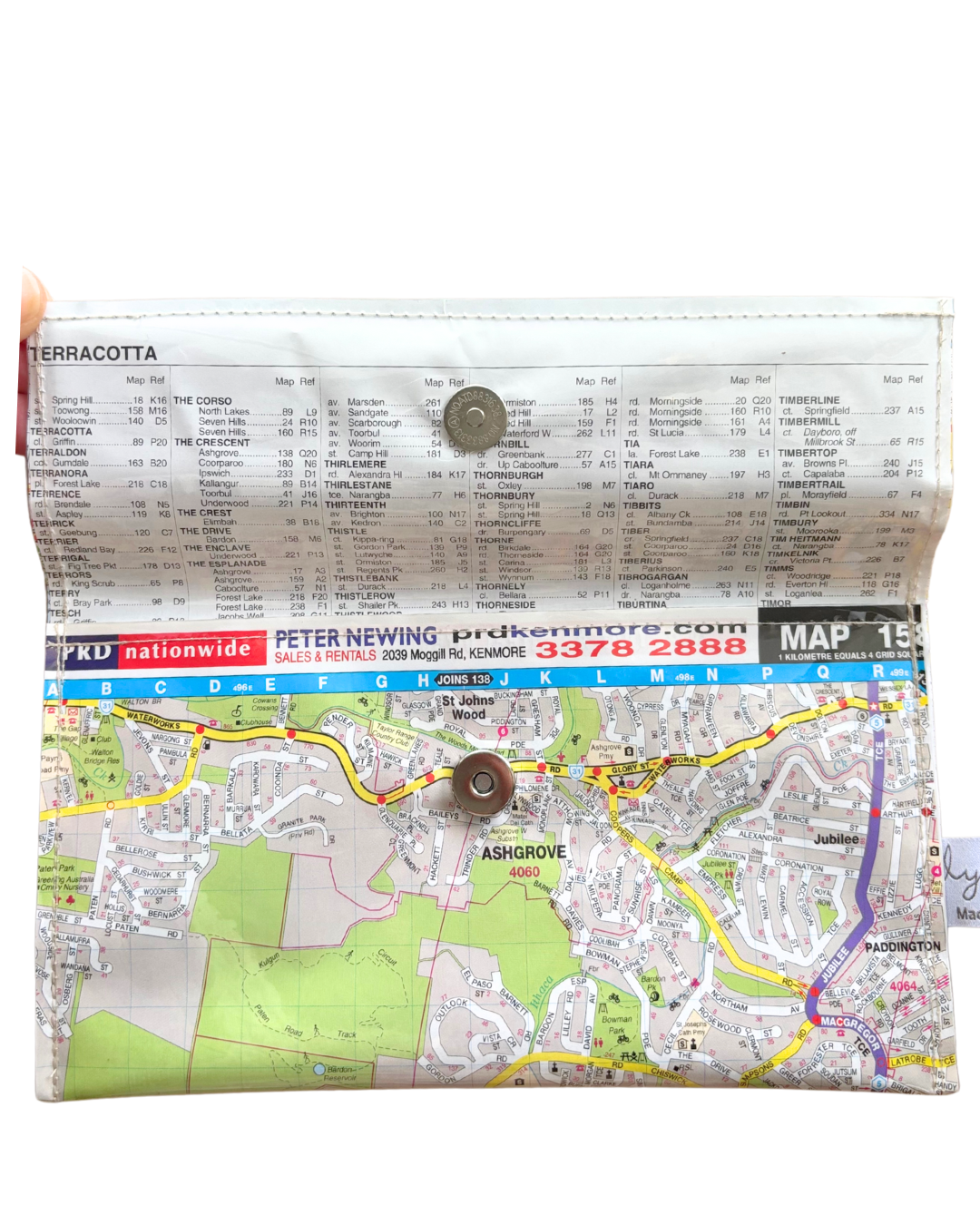 Recycled Street Map Wallet - Taringa, Ashgrove, Mount Coot-tha, Toowong, Bardon