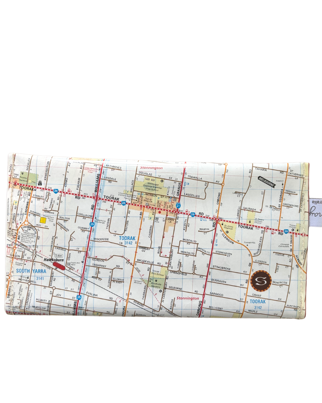 Recycled Street Map Wallet - Lyssy May Handmade Wallet recycled map of Prahran, Toorak, Armadale, South Yarra