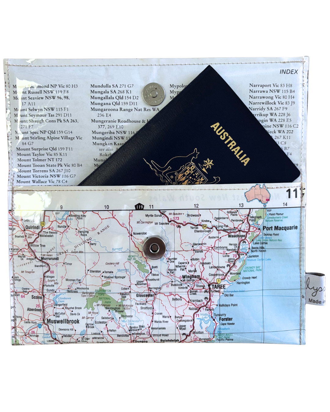 Recycled Map Wallet - NSW - Woollongong, Sydney, Newcastle, Port Macquarie