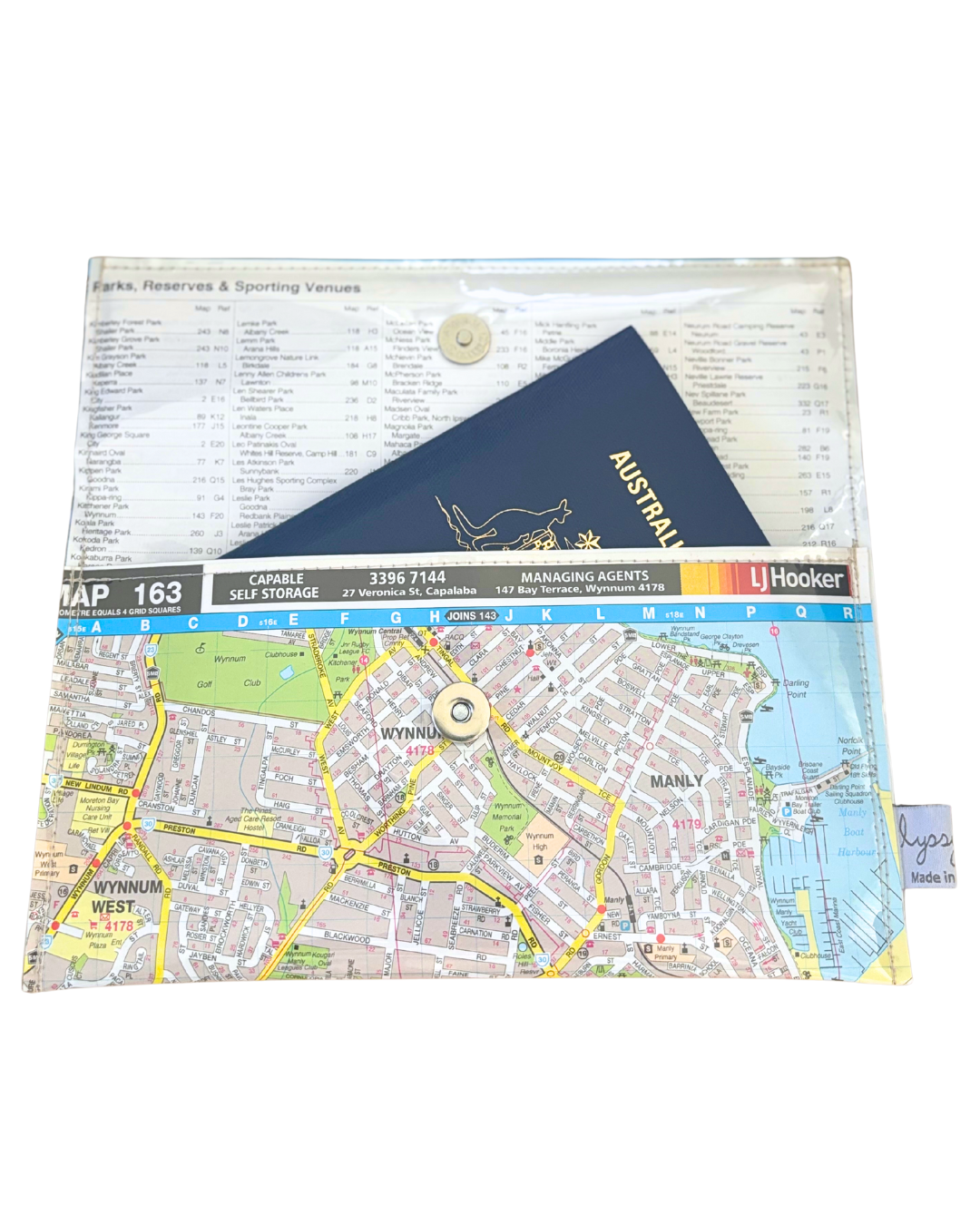 Recycled Street Map Wallet - Manly, Wakerley, Ransome, Wynnum, Lota