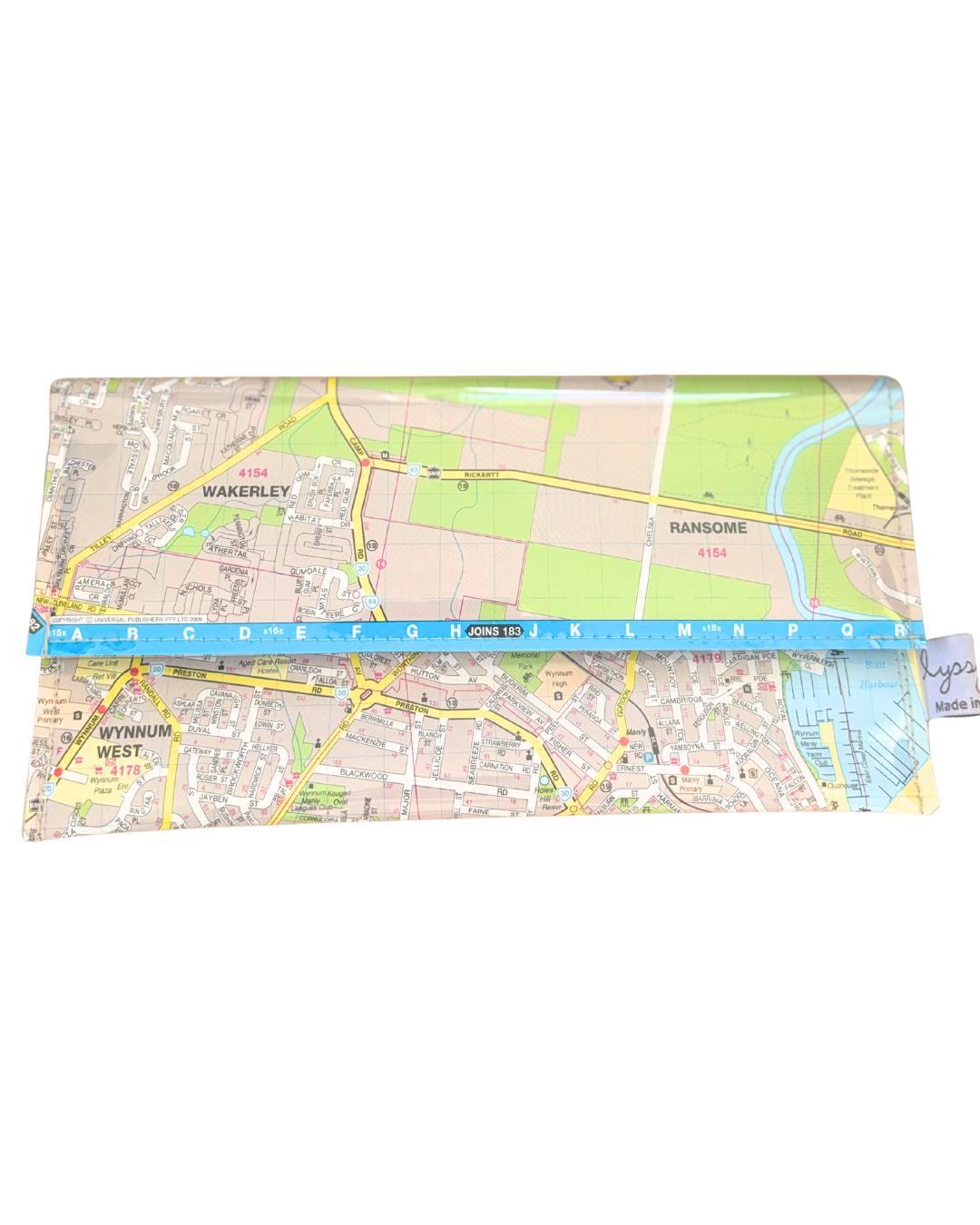 Recycled Street Map Wallet - Manly, Wakerley, Ransome, Wynnum, Lota