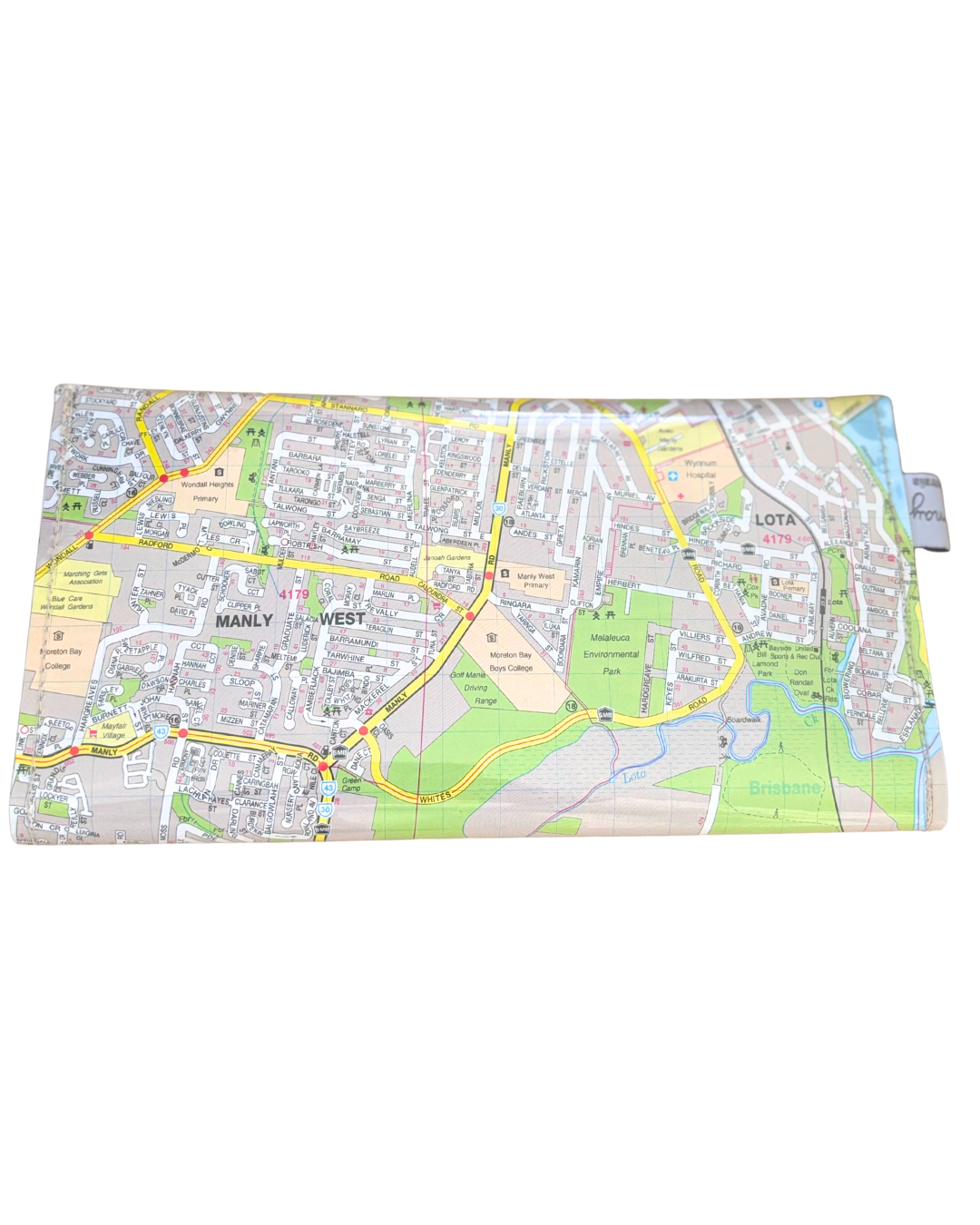Recycled Street Map Wallet - Manly, Wakerley, Ransome, Wynnum, Lota