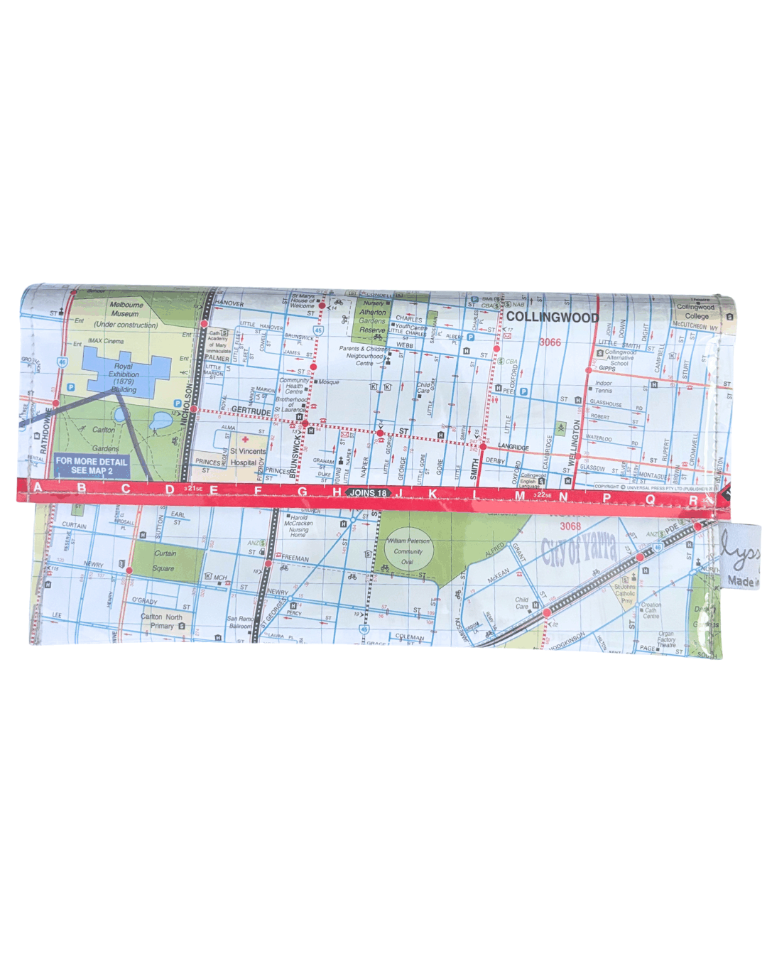Recycled Street Map Wallet featuring Collingwood and Fitzroy Melbourne suburbs design