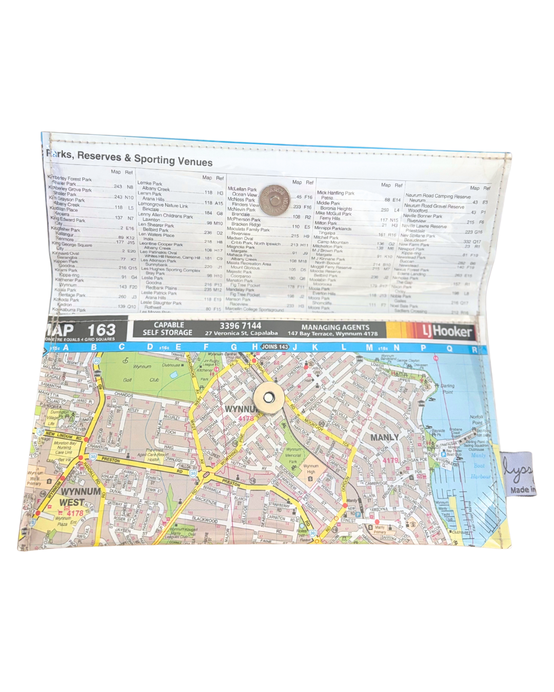 Recycled Street Map Wallet - Manly, Wakerley, Ransome, Wynnum, Lota