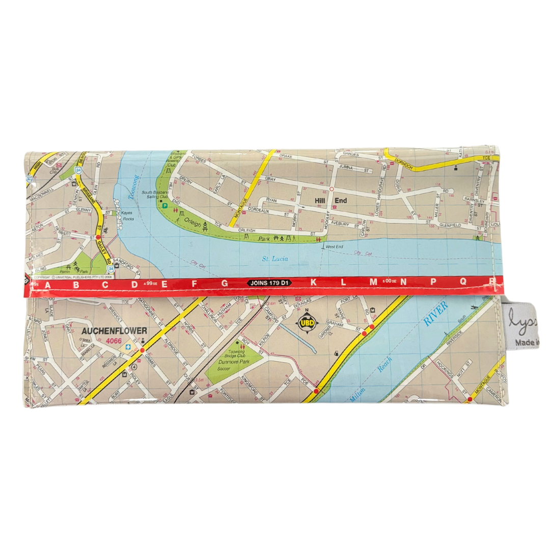 Recycled Street Map Wallet - Brisbane River, Auchenflower, Milton, Toowong, West End