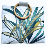 Port Douglas Days large green shopper bag with rattan handles and tropical leaf design