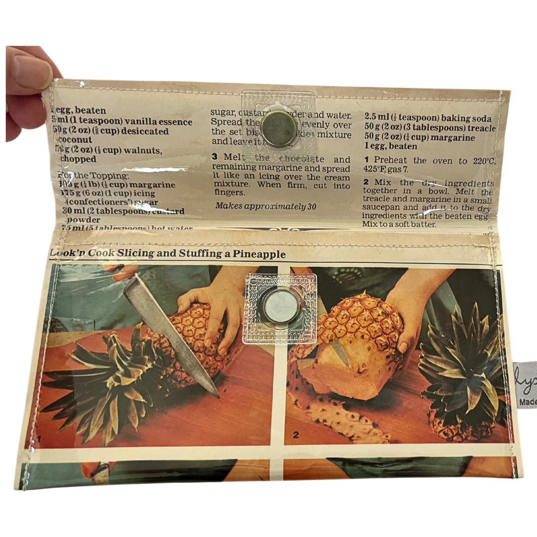 Retro Recipe Wallet - Slicing a Pineapple